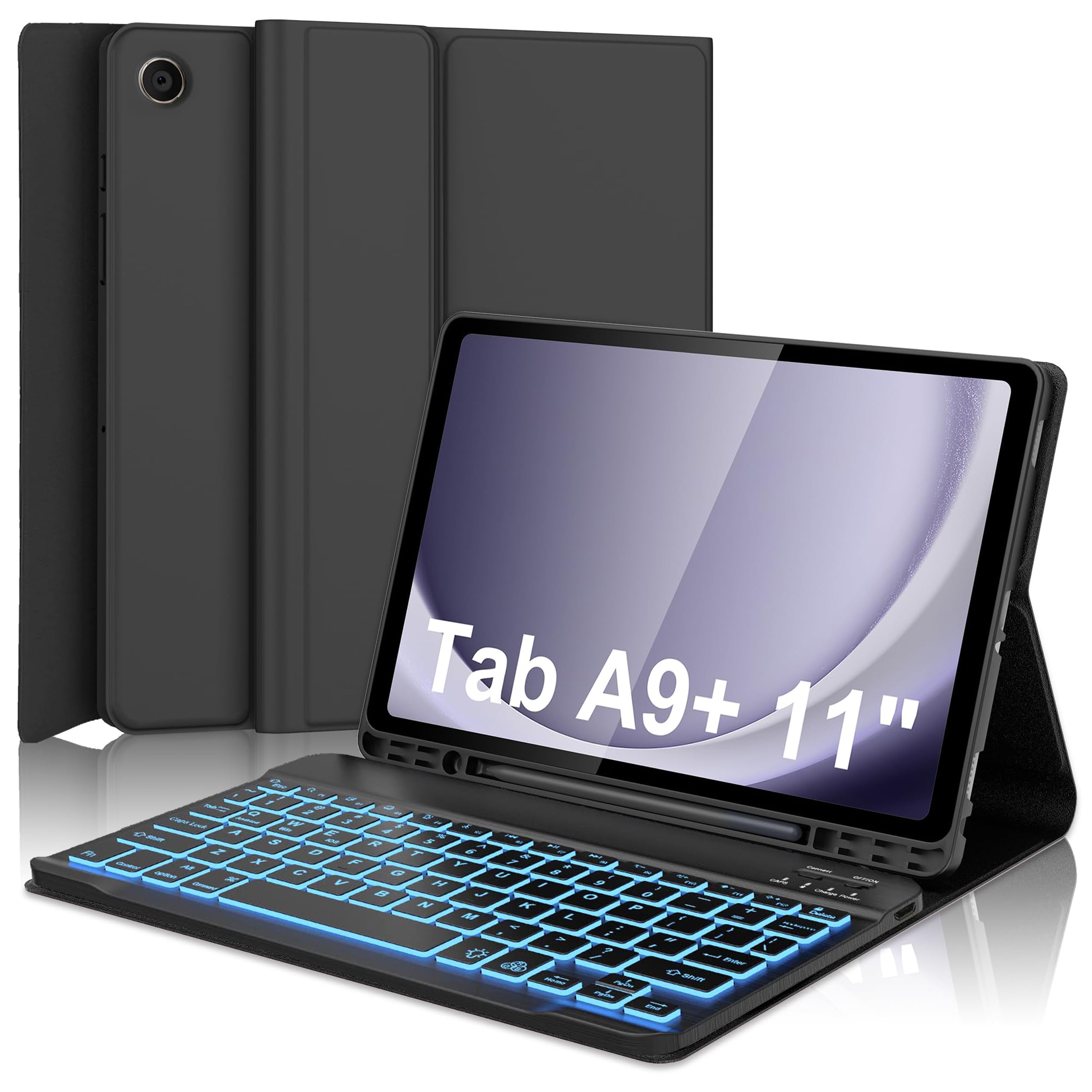 Galaxy Tab A9 Plus Case with Keyboard 5G 11 Inch 2023 (SM-X210/X216/X218) - Wireless Bluetooth Keyboard - 7 Colors Backlit - Sma