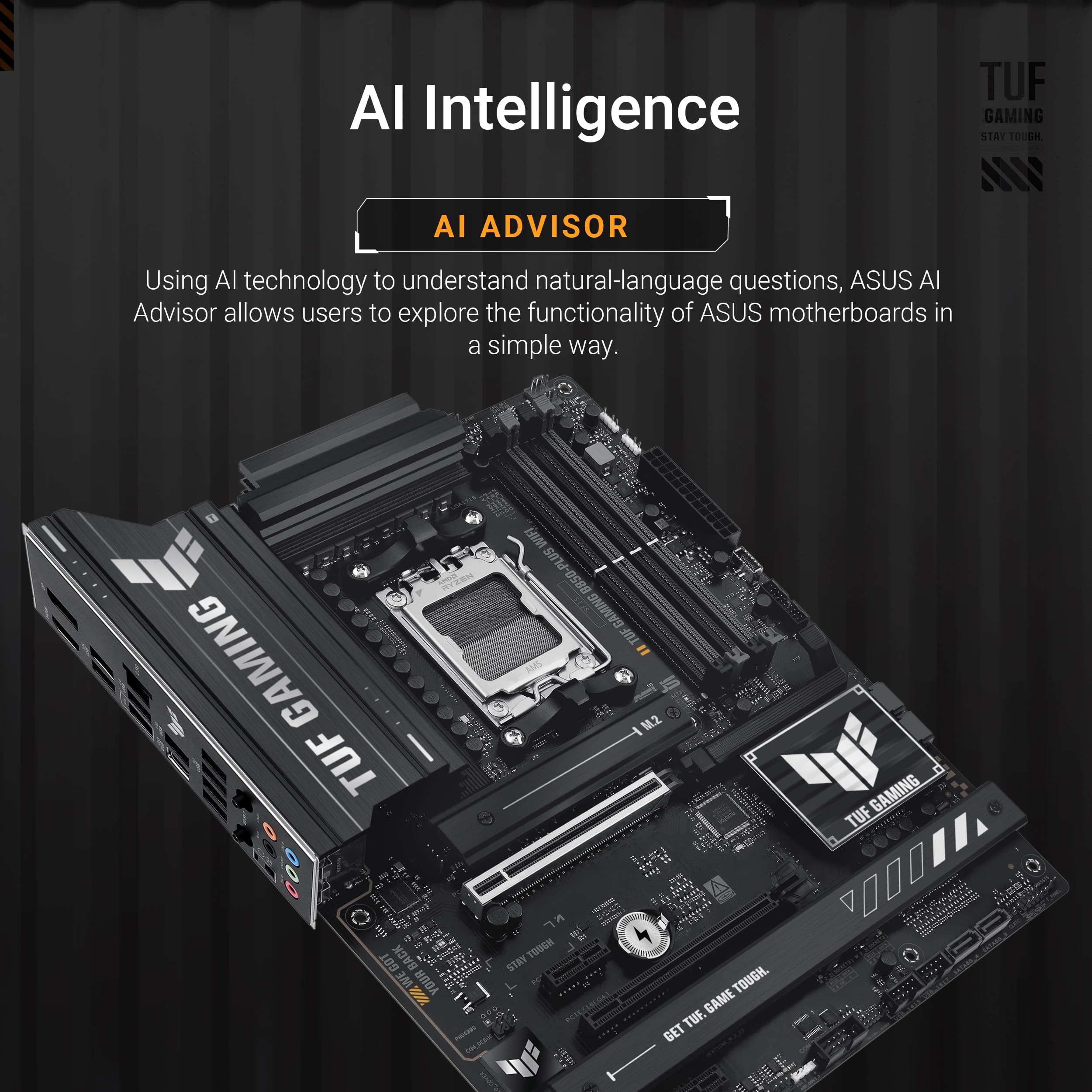 Asus Tuf Gaming B850 Plus Wifi Amd Am5 B850 Atx Motherboard, 14+2+1 80A Stages, Ai Ready, Ddr5, Pcie 5.0, 3X M.2, Wi Fi 7, 2.5Gb