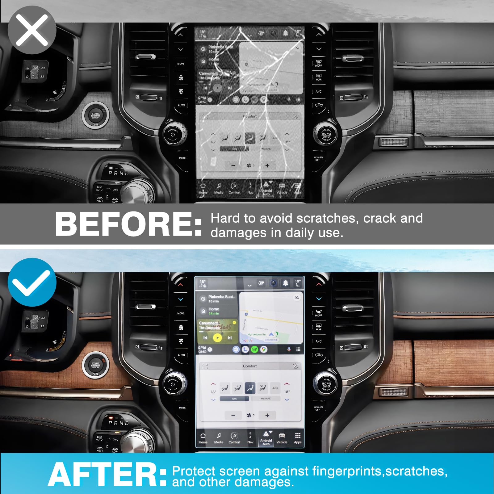 Karltys 2 Pack 12 Inch Ram Tempered Glass Screen Protector For Dodge Ram Accessories 2019 2024 2025 Ram 1500 2500 3500 Trx Rebel Laramie Limited Uconnect Touchscreen Cover Anti Glare Anti Scratch