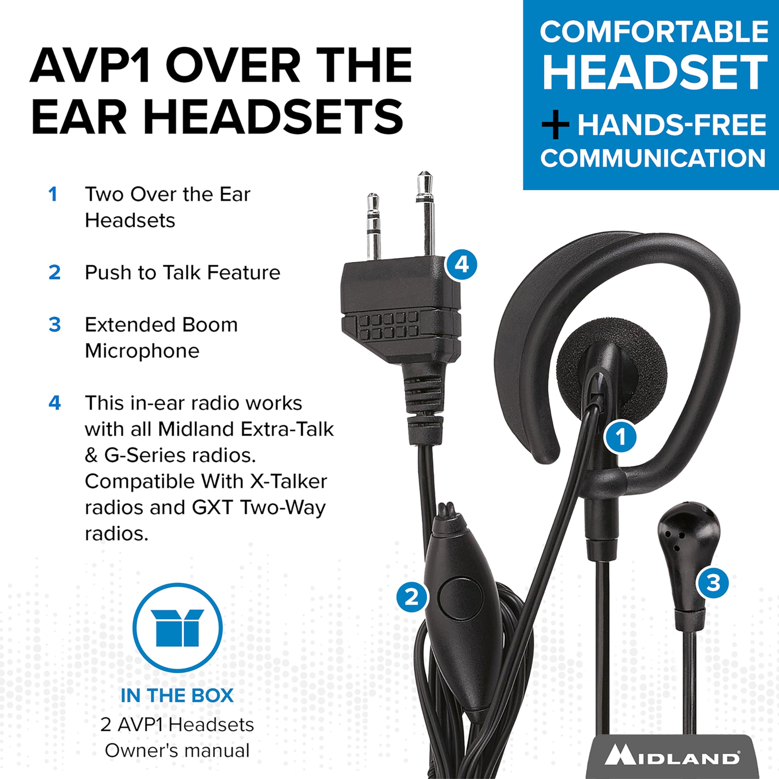 Midland�� Avp 1 Headset � Over The Ear Headphones With Extended Boom Microphone � Comfortable Headset For All Gmrs Midland� Two Way Radios And Walkie Talkies