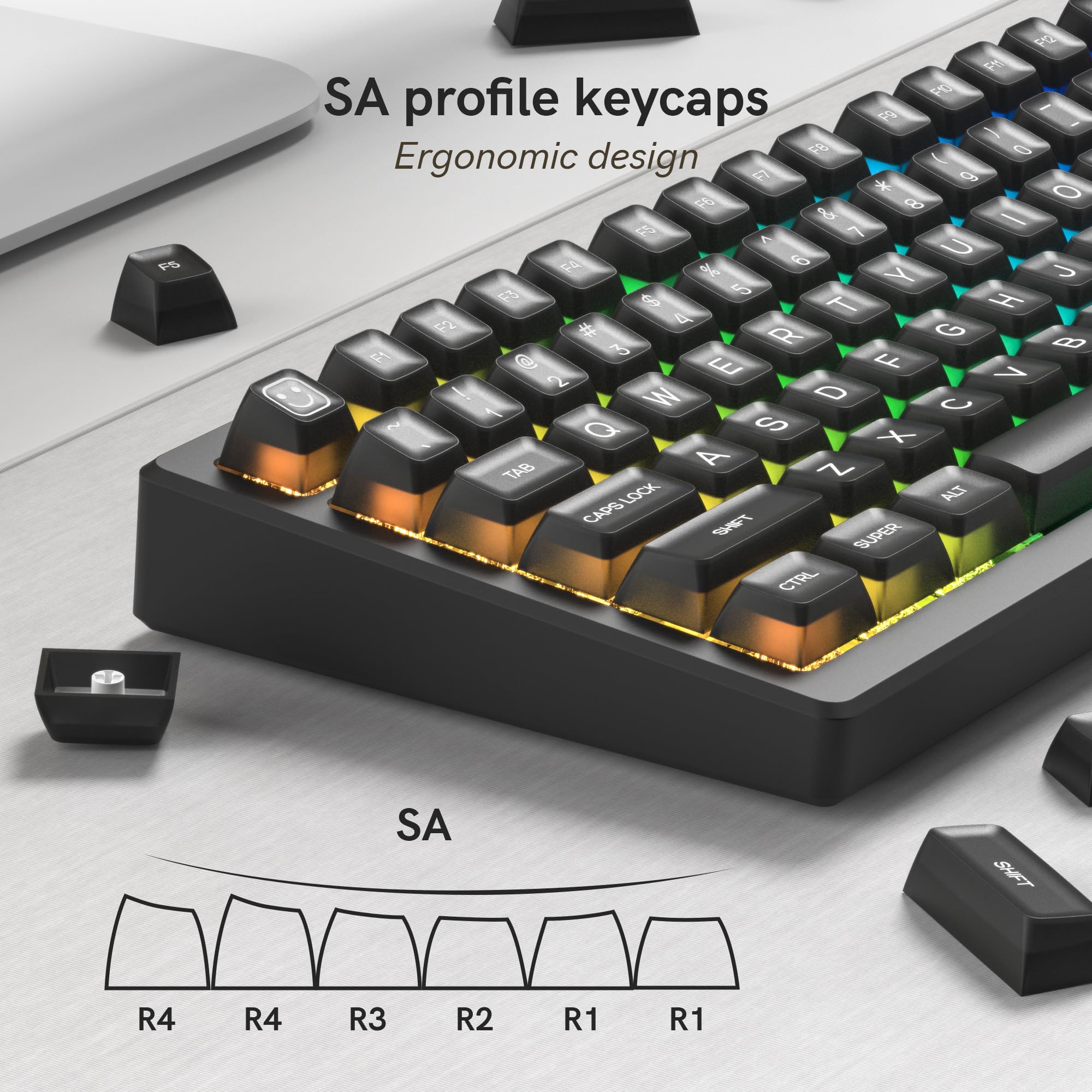 Dagaladoo Black Jade Pbt Keycaps,Sa Profile Keycaps,Double Shot Keycaps 60 75 Percent,Light Transmittance Keyboard Keycaps For 6