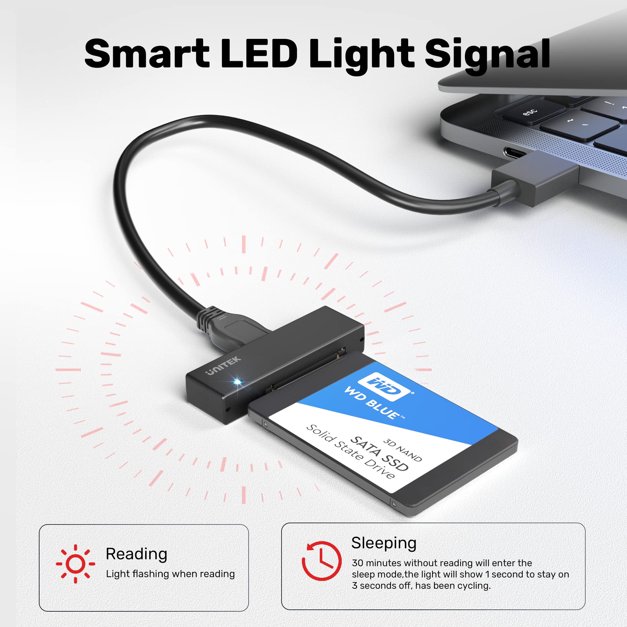 Unitek Usb 3.0 To Sata Iii Hard Drive Adapter External Kit Cable For 2.5 3.5 Inch Hdd/Ssd Hard Drive Disk, Optical Drive, With 1