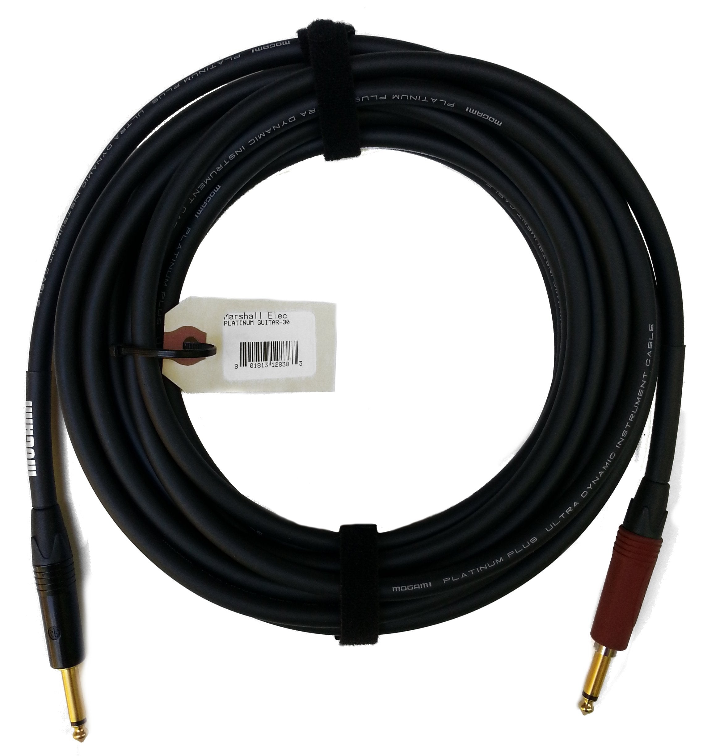 Mogami Platinum Guitar 30 Instrument Cable, 1/4'' Ts Male Plugs, Gold Contacts, Straight Connectors With Silentplug, 30 Foot