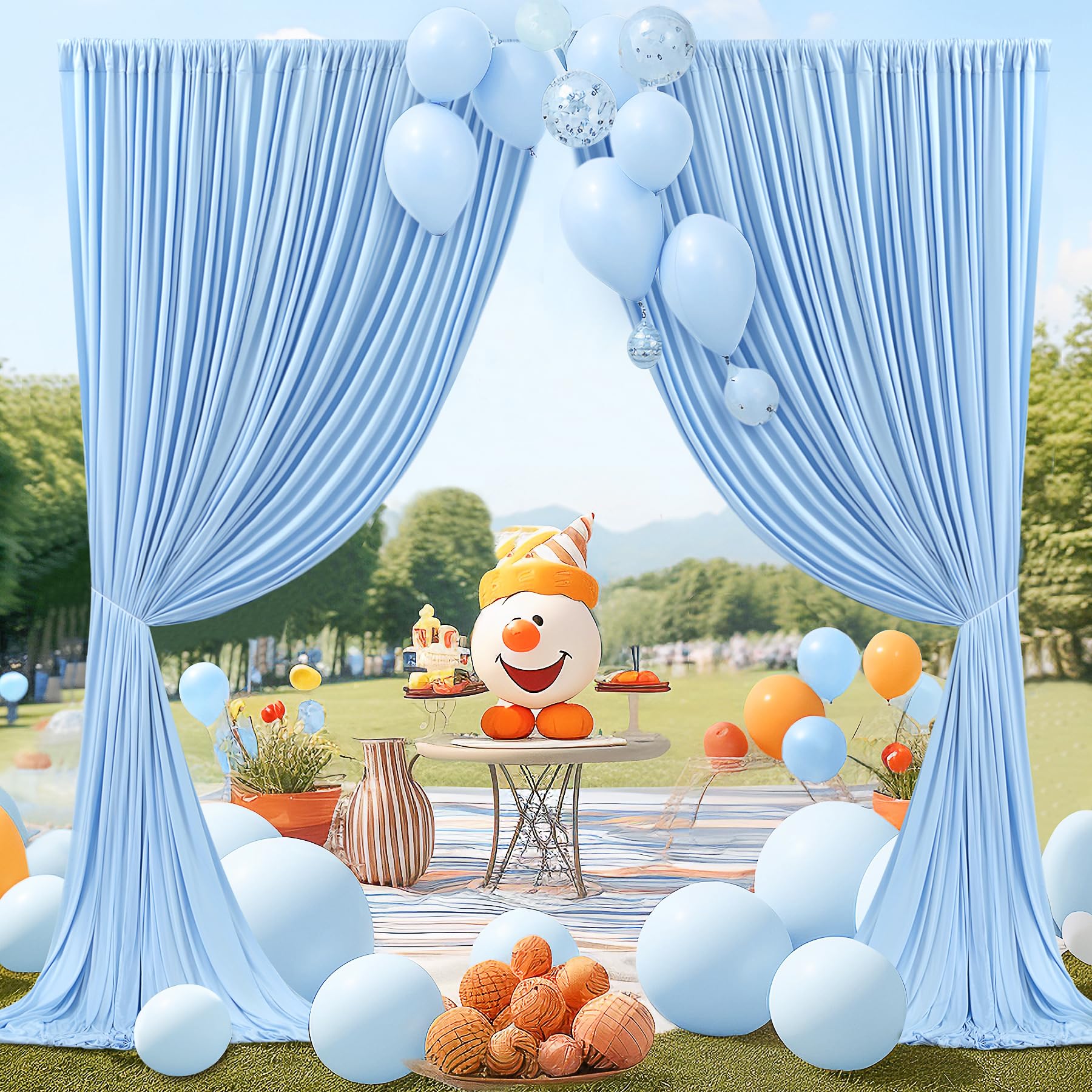 10Ft X 10Ft Baby Blue Backdrop Curtain For Baby Shower Parties Light Blue Wrinkle Free Backdrop Drapes Panels For Birthday Photo