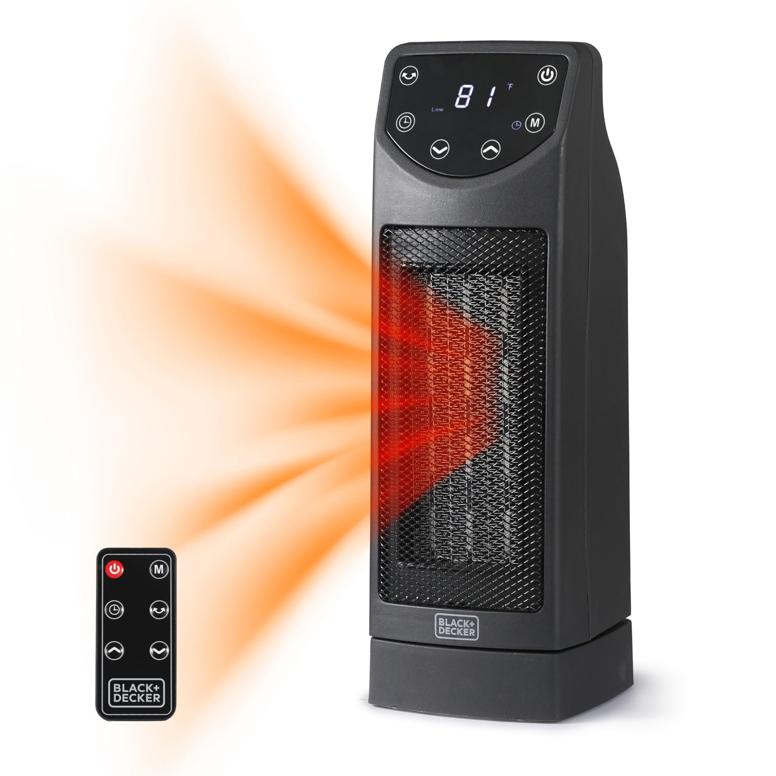 Black+Decker Oscillating Ceramic Desktop Heater With Remote With Adjustable Thermostat, Black