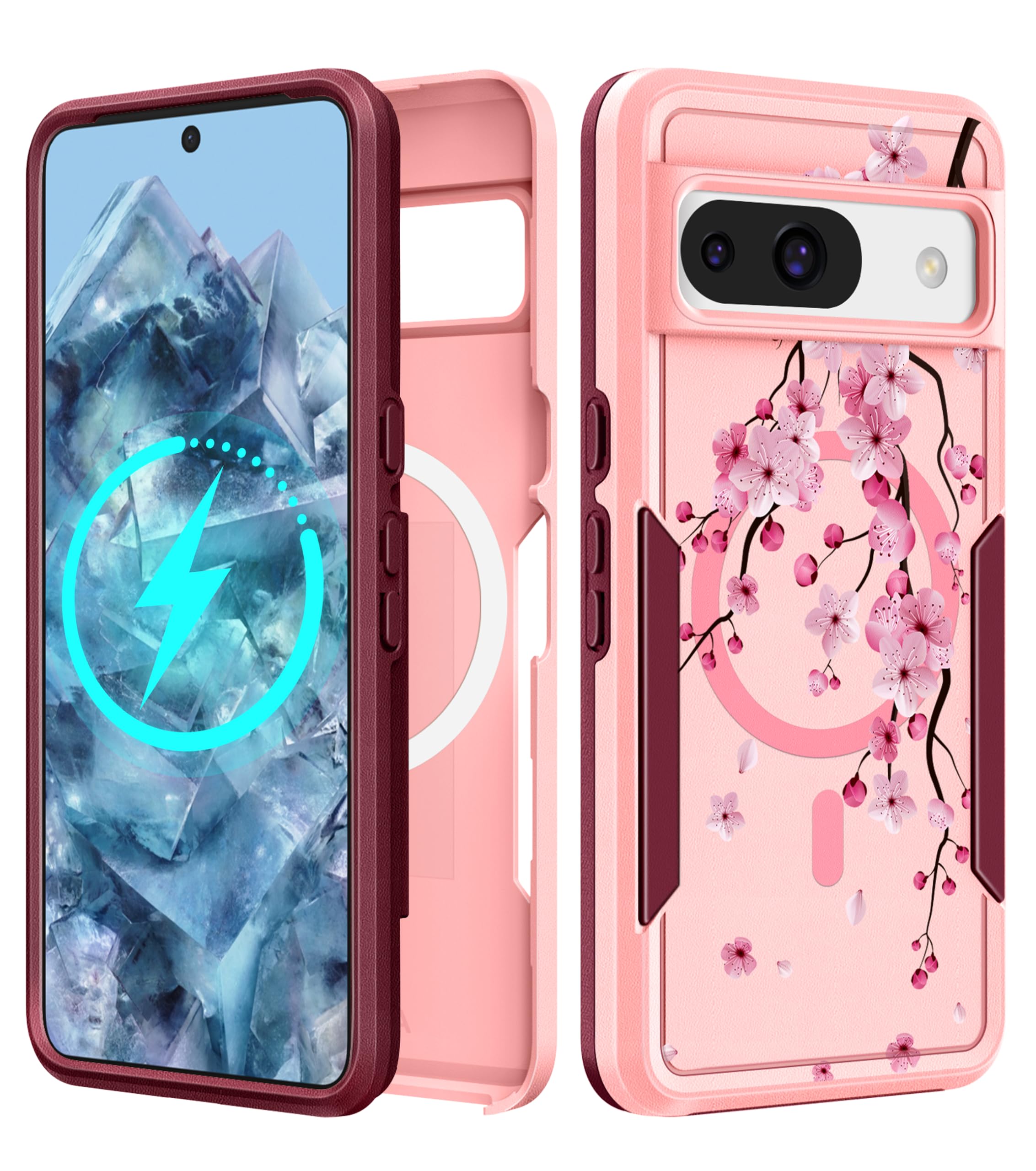 LISEVO for Google Pixel 8A Case 6.1 Inch - Compatible with MagSafe Women Girls Cute Magnetic Protective Cover Girly Kawaii Flowe