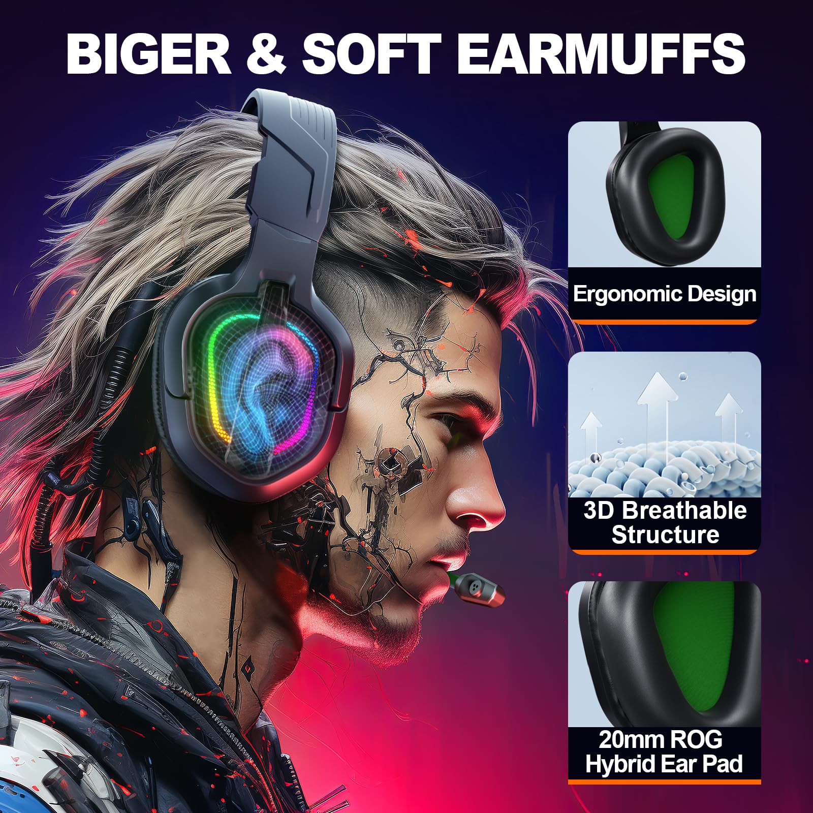 Krysenix Gaming Headset For Ps4, Ps5, Pc, Mac, Xbox Series X, Noise Canceling Headphones With Microphone, Pg2 Computer Headset W