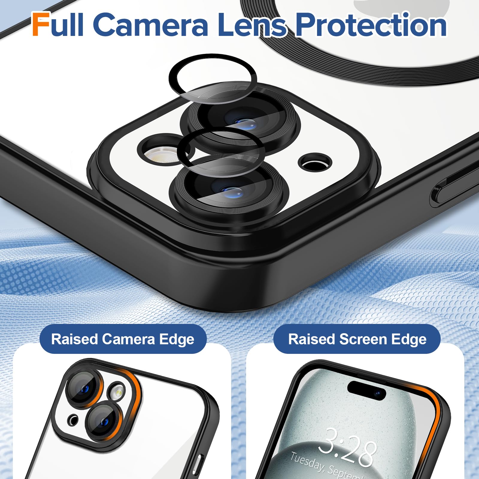 Hython Magnetic Clear Case For Iphone 15 Plus Case With Camera Lens Protector [Compatible With Magsafe] Luxury Plating Edge Slim