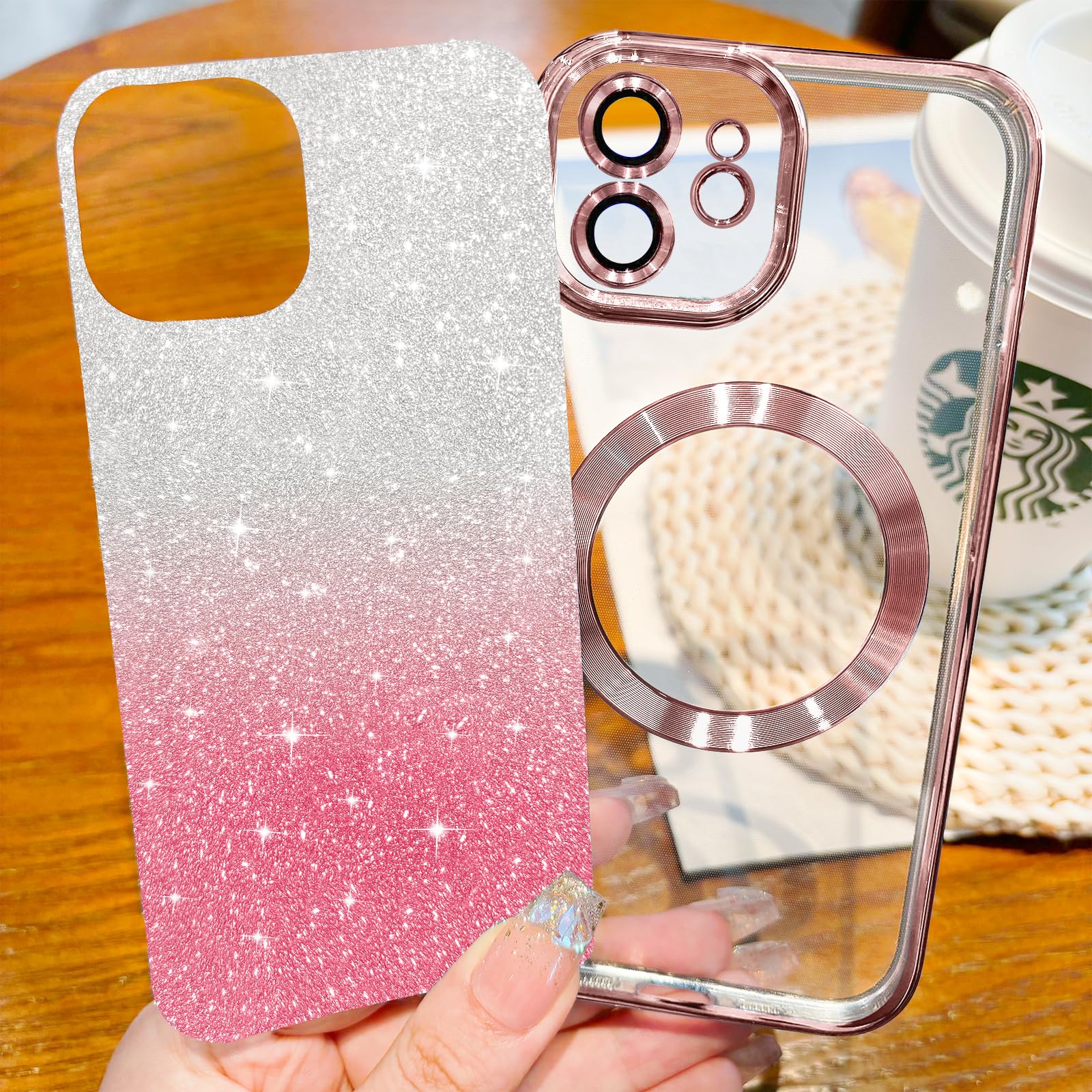 Hython For Iphone 12 Case Clear Magnetic Glitter Phone Cases [Compatible With Magsafe] Full Camera Lens Protector Slim Gradient