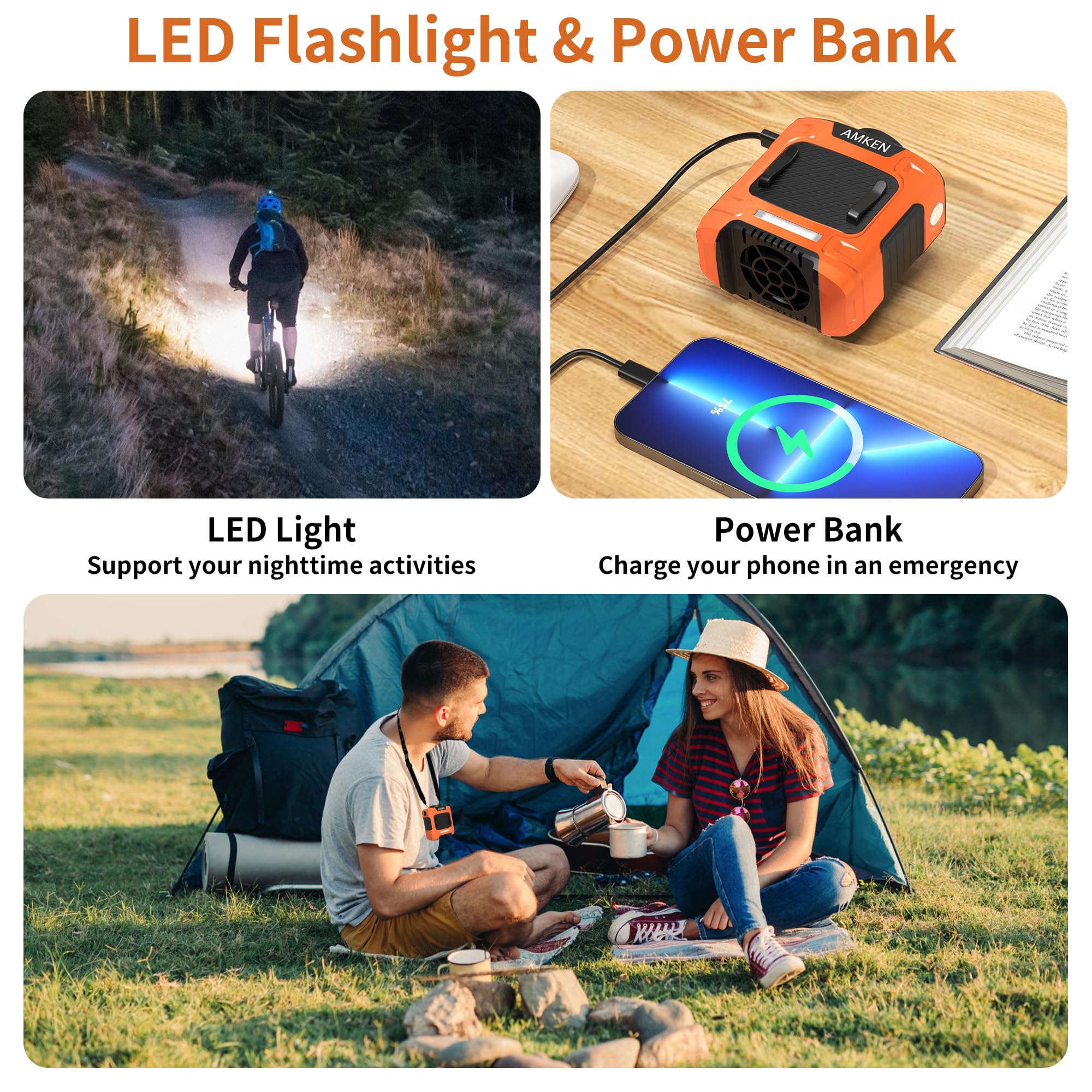 Amken Waist Fan   Belt Fan, Portable Clip Fan With 10000Mah Battery, 24 Hour Working Time, Led Sos Light   3 Speeds, 15500Rpm St