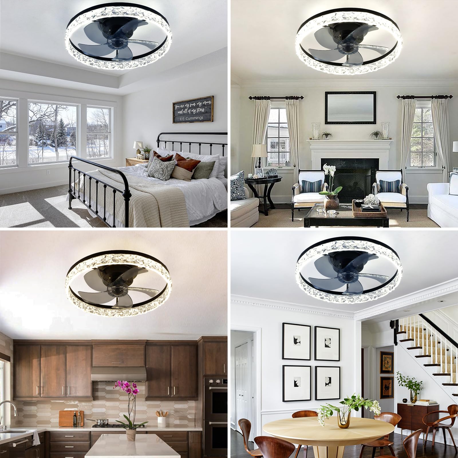 Diisunbihuo 20'' Modern Led Ceiling Fan With Lights Dimmable Acrylic Dimmable Low Profile Ceiling Fan Flush Mount Bladeless Chan