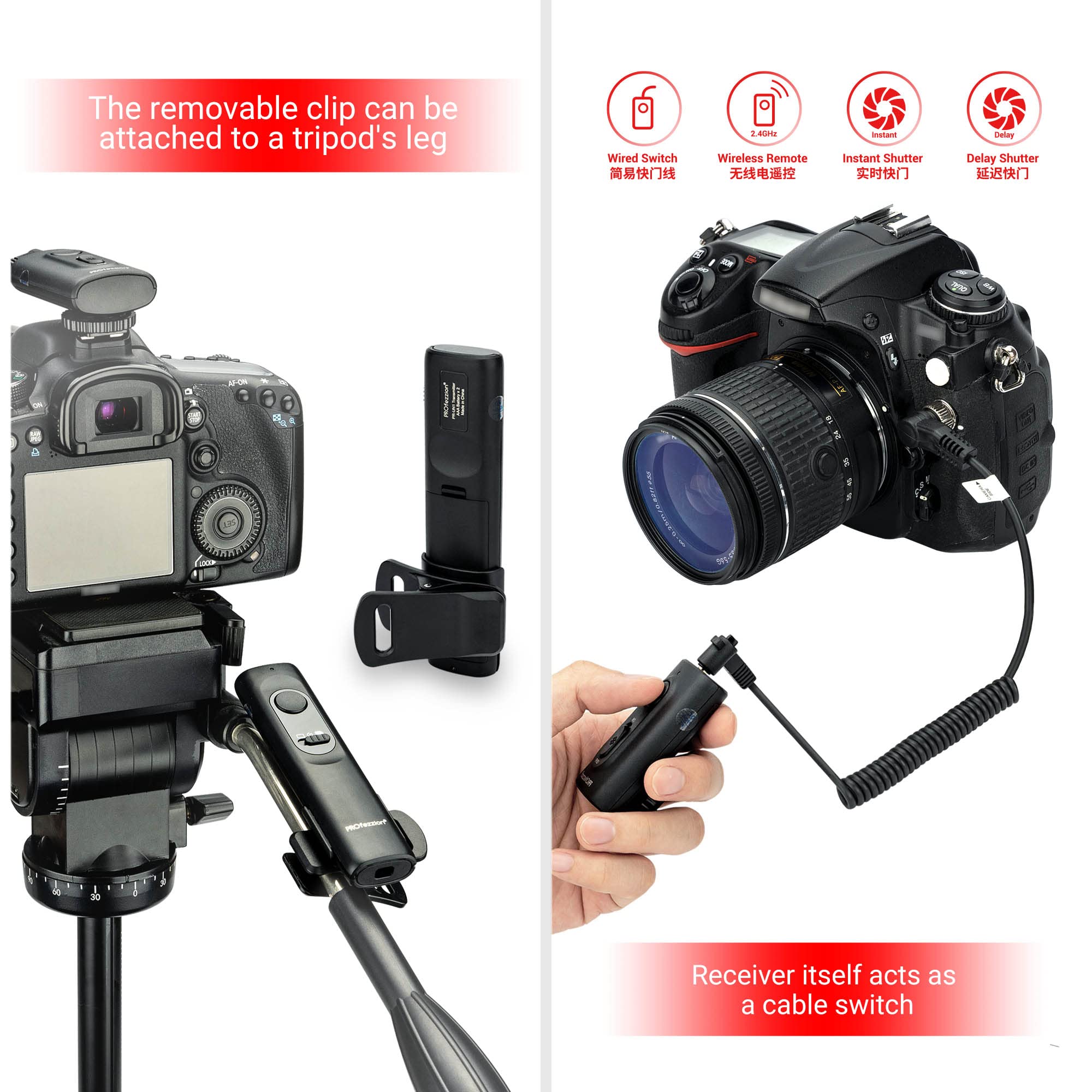 Profezzion [164'] Wireless Shutter Release Remote Control For Nikon Z8 Z9 D850 D500 D5 D810 D810A D800 D700 D4S D4 D3 D3S D3X D2