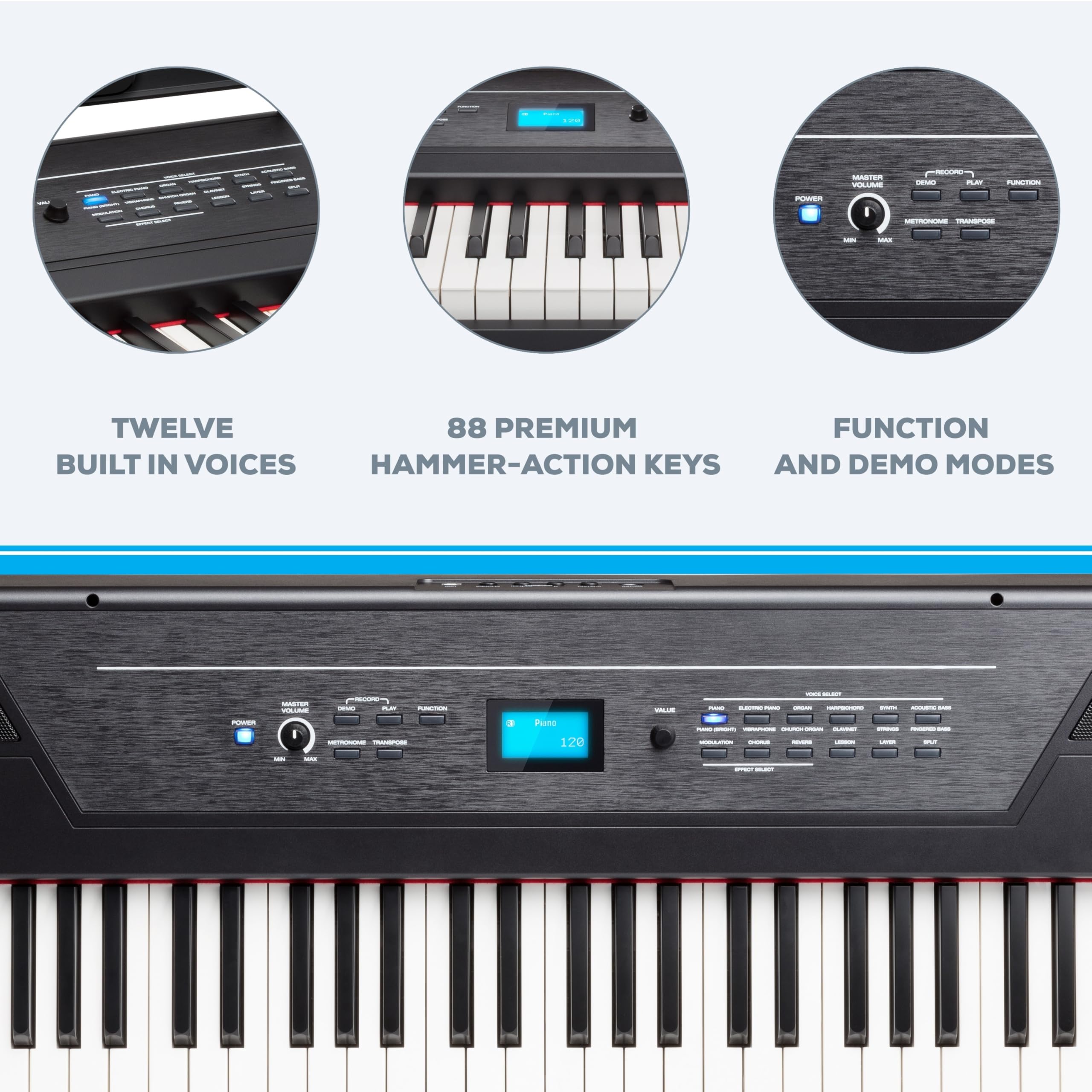 Alesis Recital Pro   88 Key Digital Piano Keyboard With Hammer Action Weighted Keys, 2X20W Speakers, 12 Voices, Record And Lesso