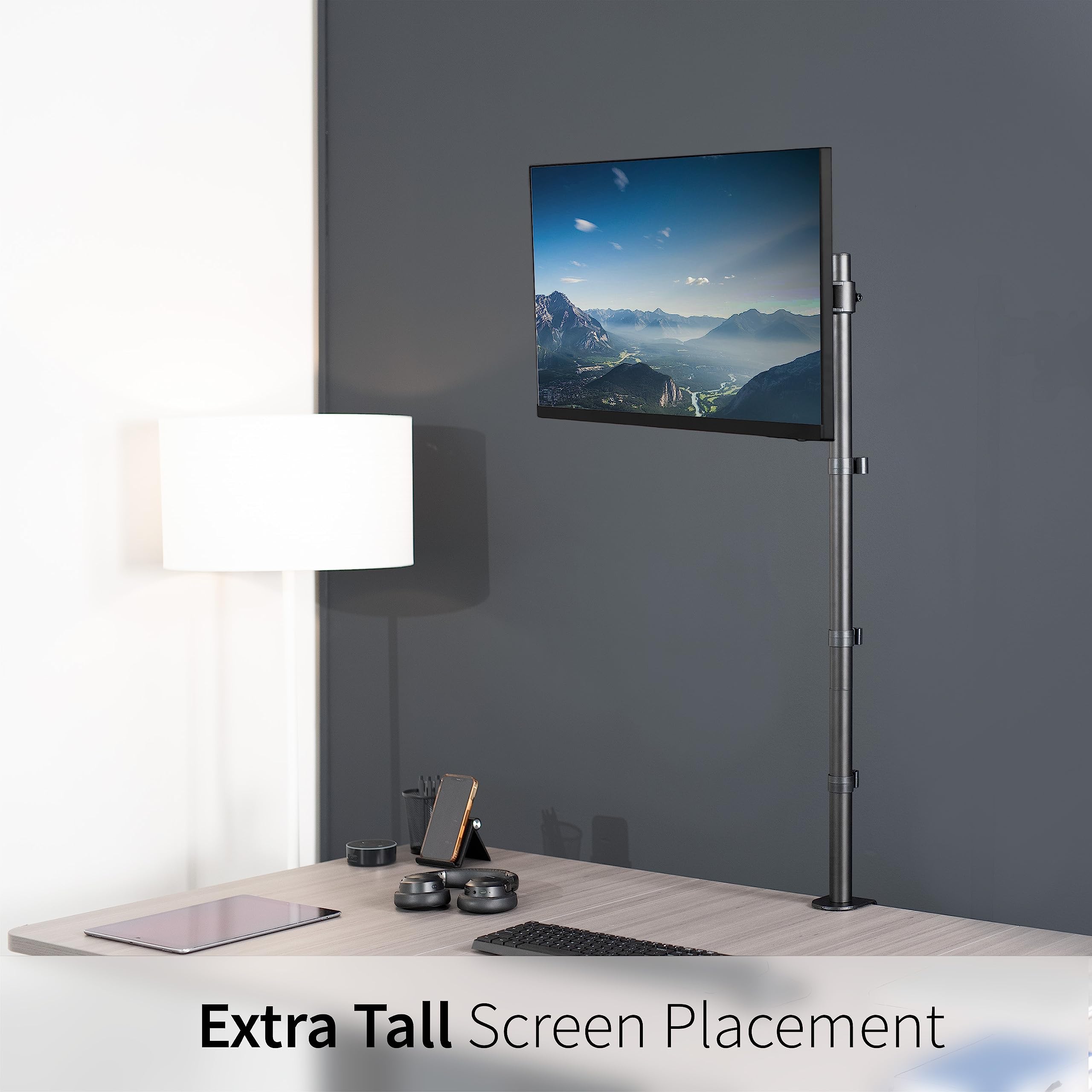 VIVO Extra Tall Single Monitor Desk Mount Stand with 39 inch Pole for 13 to 32 inch Screens and up to 38 inch Ultrawides, Fully Adjustable, Holds 22 lbs with VESA Mounting, Black, STAND V011