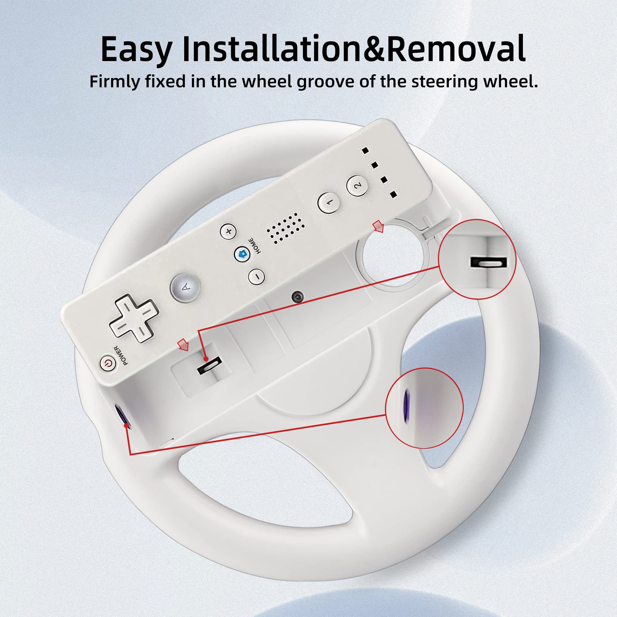 Xahpower Steering Wheel For Nintendo Wii And Wii U Remote Controller, 2 Pack Racing Wheels Games Accessories For Mario Kart (Whi