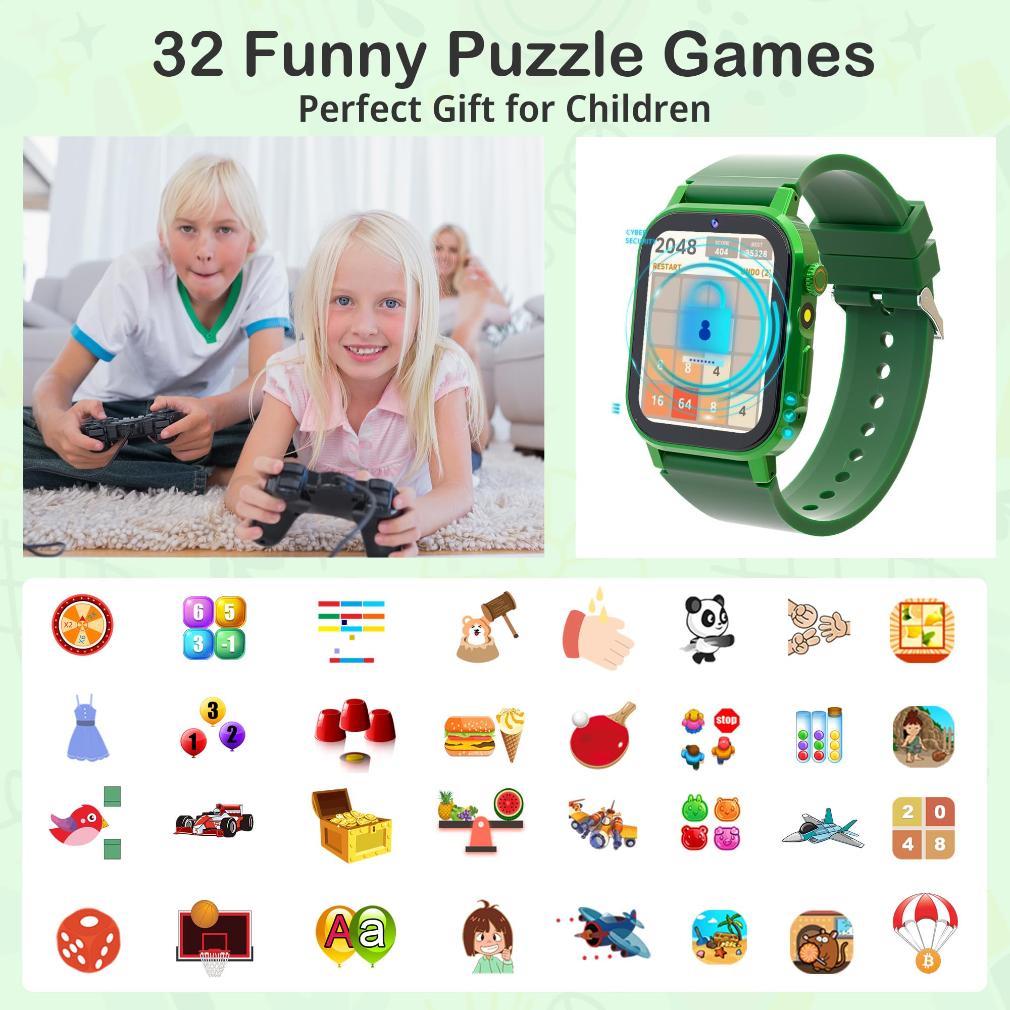 Kids Smart Watch Boys And Girls Toys For Age 5-12, 32 Puzzle Games Hd Touch Screen Video Music Player Alarm Learning Cards Audio