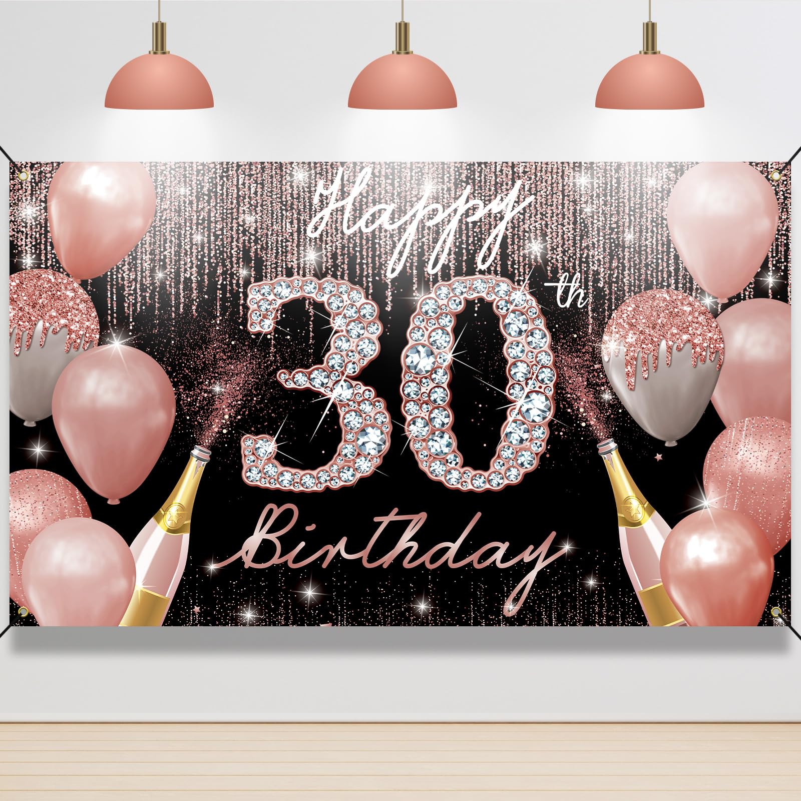 Happy 30Th Birthday Backdrop Banner, 30Th Birthday Decoration For Women Rose Gold, 30 Year Old Birthday Party Yard Sign Photo Bo