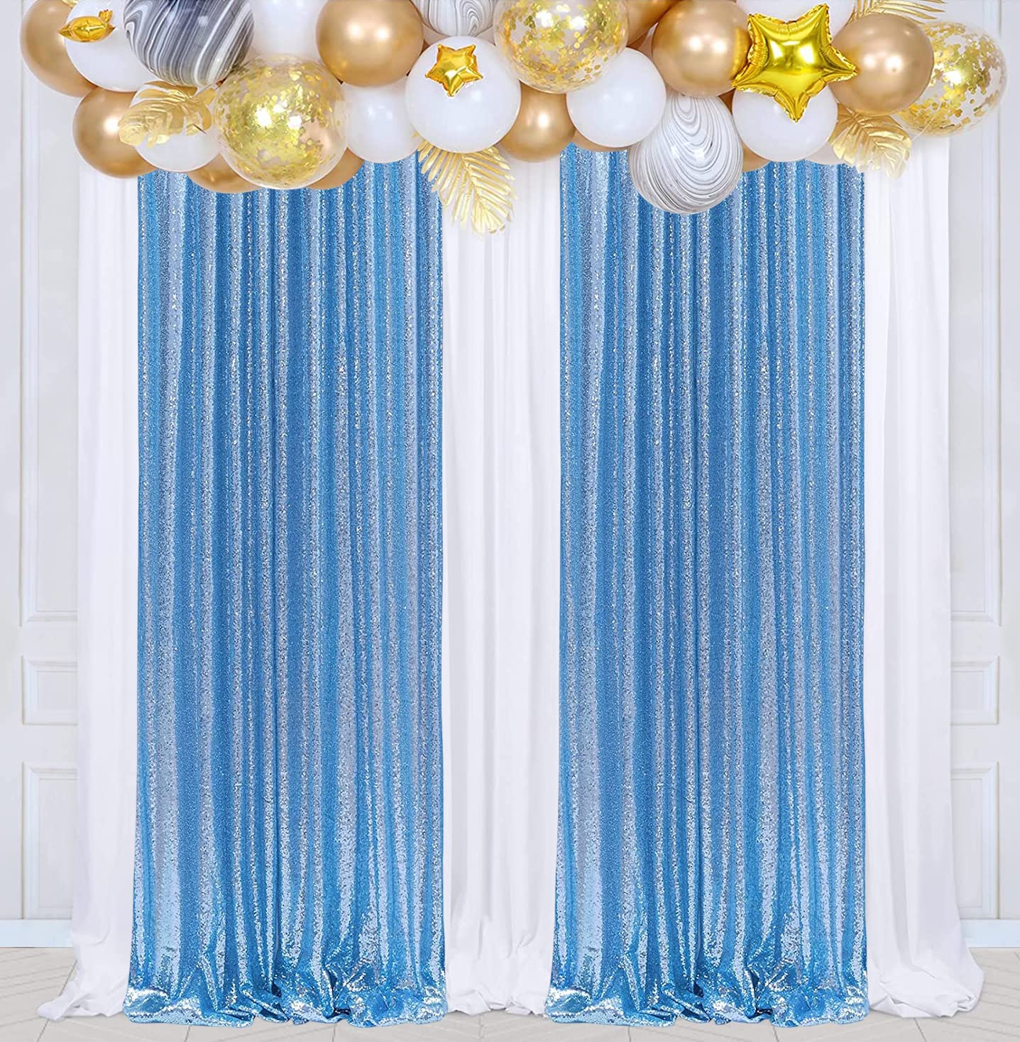 Poise3Ehome Baby Blue Sequin Backdrop Curtain, 2 Panels Blue Sequin Backdrop, 2Ftx8Ft Sequin Curtains For Party Wedding Sequence