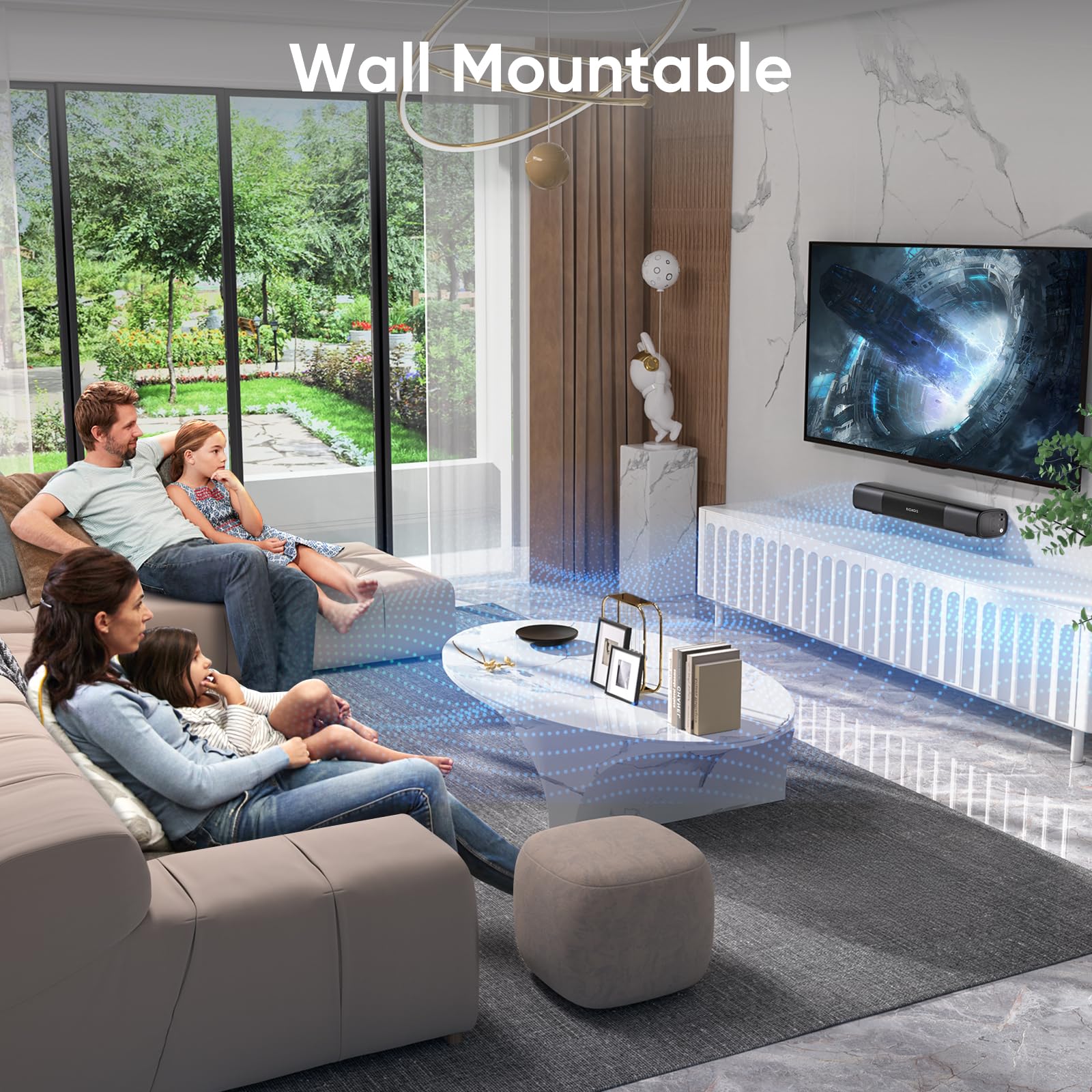 Riowois Sound Bar For Smart Tv, Bass Boost And Crisp Vocals,Bluetooth Soundbar For Tv/Pc/Gaming/Projectors,Optical/Aux/Wall Moun