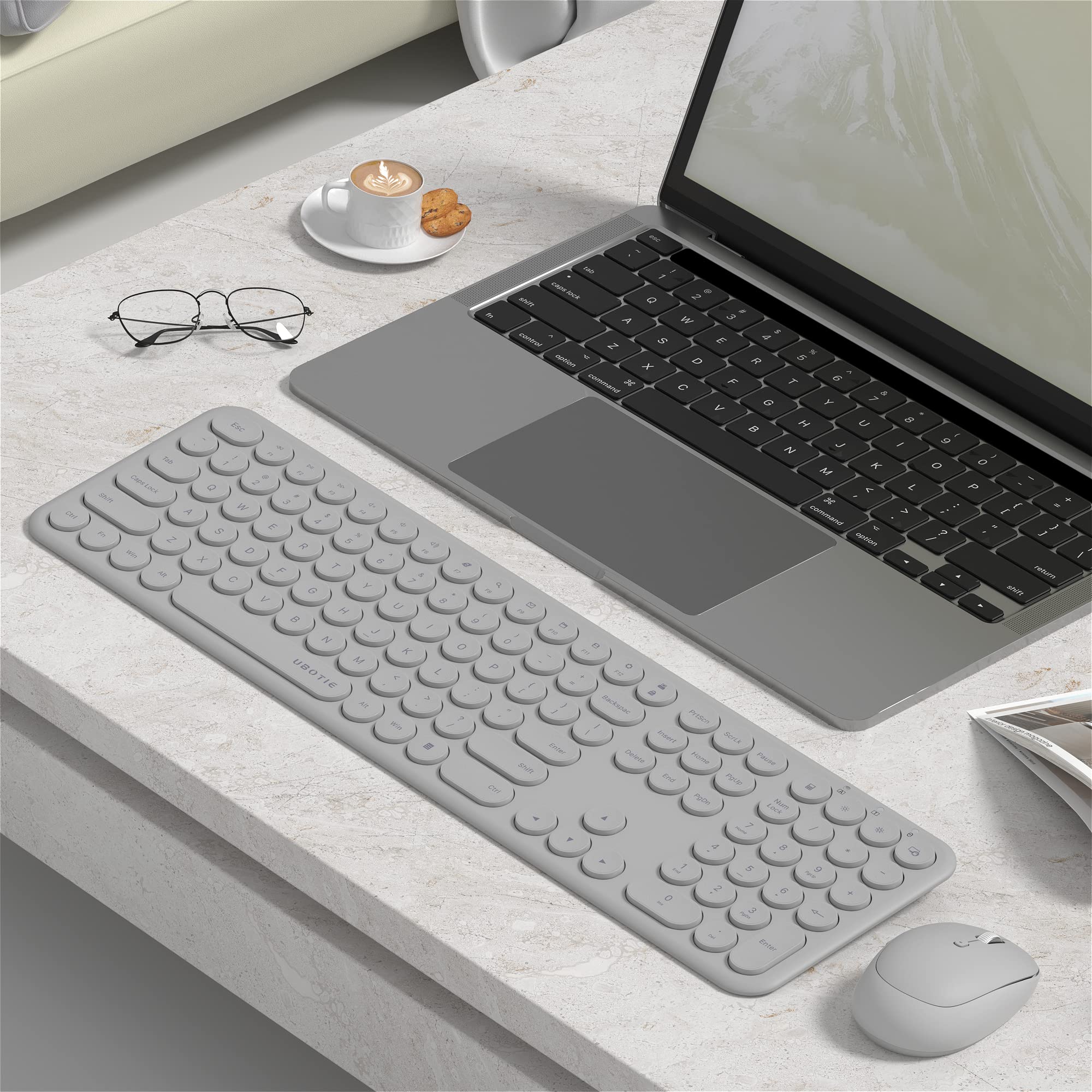 Ubotie Wireless Keyboards And Mouse, Silent Scissor Swithes Slim Keyboards Mice Set, Quiet Full Size Computer Keyboard With Adju