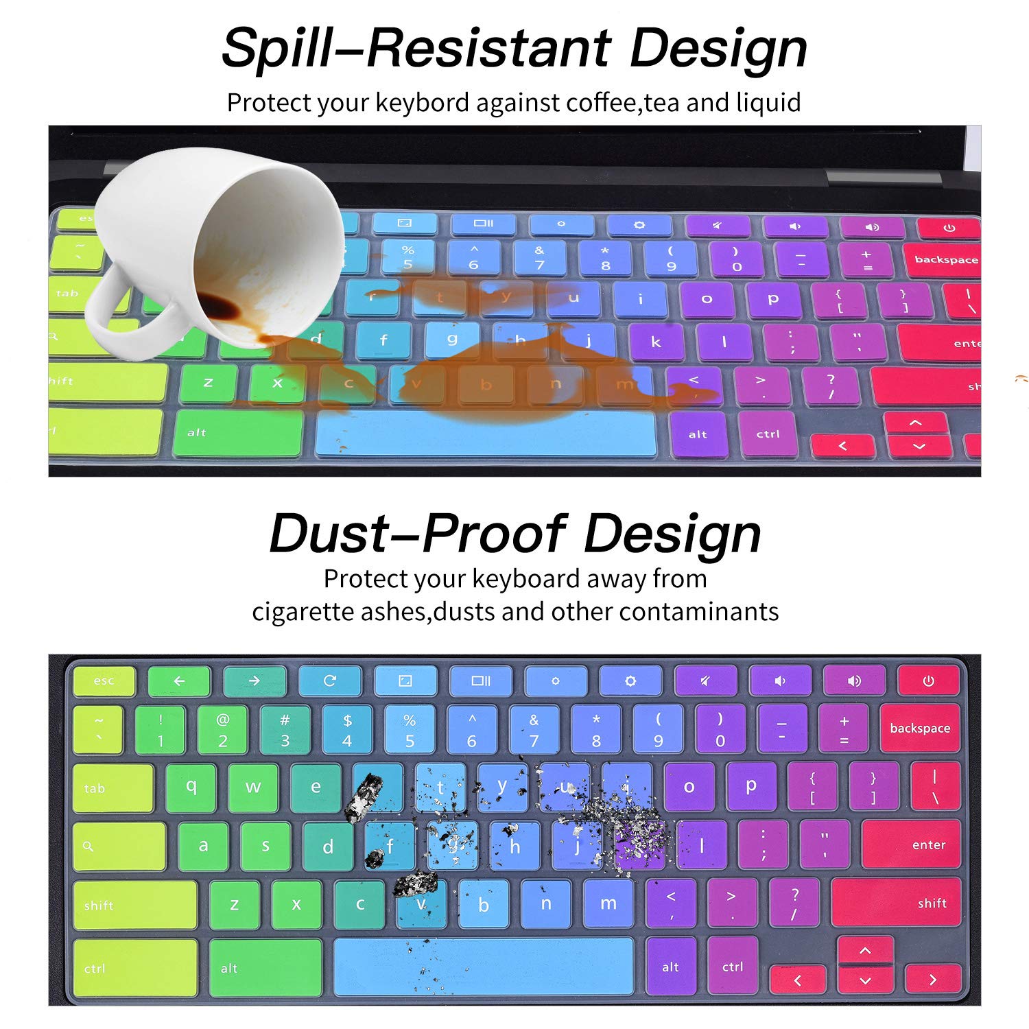 Colorful Keyboard Cover For Dell 11.6 Chromebook 3100 3110 / Chromebook 11 3120 3180 3181 3189 5190 P22T 11.6'' / Chromebook 13
