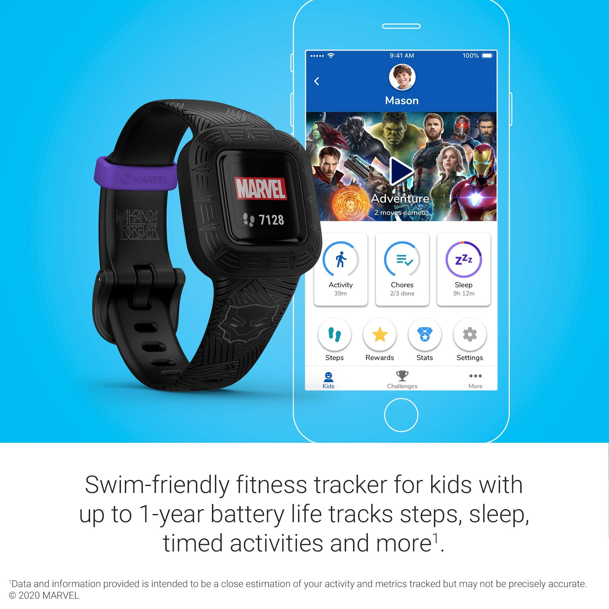 Garmin Vivofit Jr. 3, Fitness Tracker For Kids, Swim-Friendly, Up To 1-Year Battery Life, Marvel Black Panther