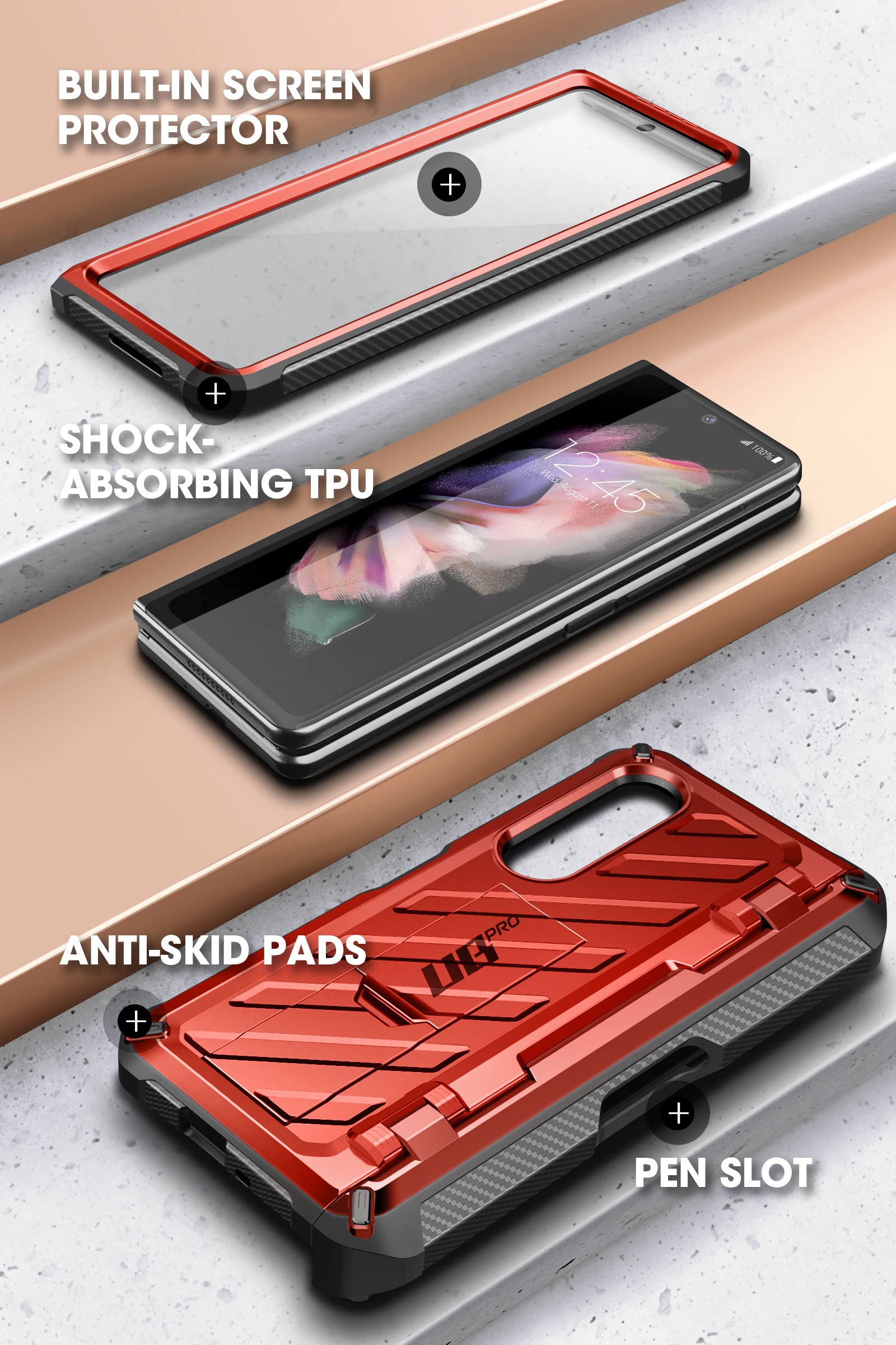 Supcase For Galaxy Z Fold 3 Case With S Pen Holder (Unicorn Beetle Pro), [Built In Screen Protector & Stand] [Military Grade Pro