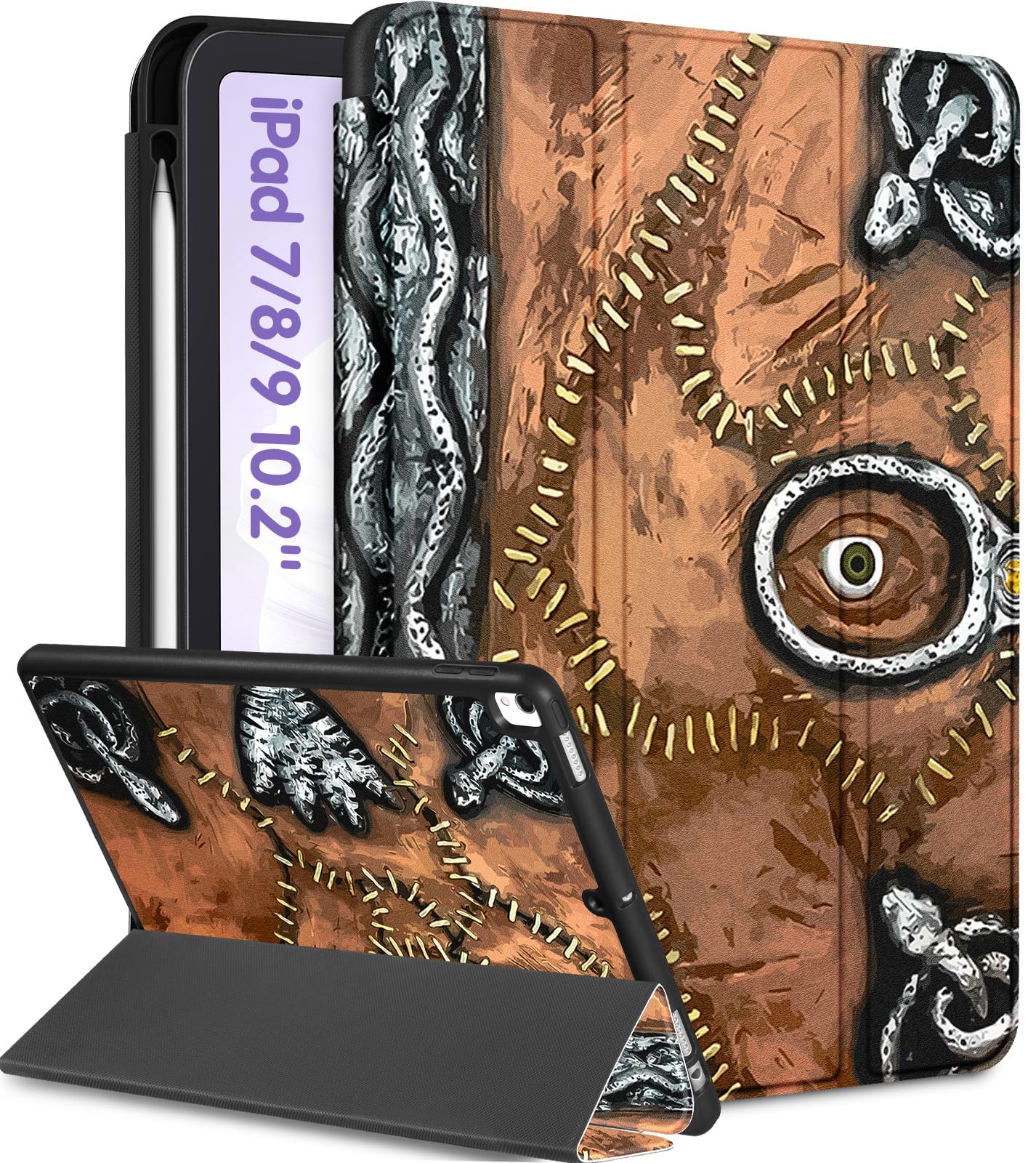 Uppuppy For Ipad 9Th/8Th/7Th Generation Case 10.2 Inch Girls Cute Women Folio Smart Cover With Pencil Holder Horror Book Cool De