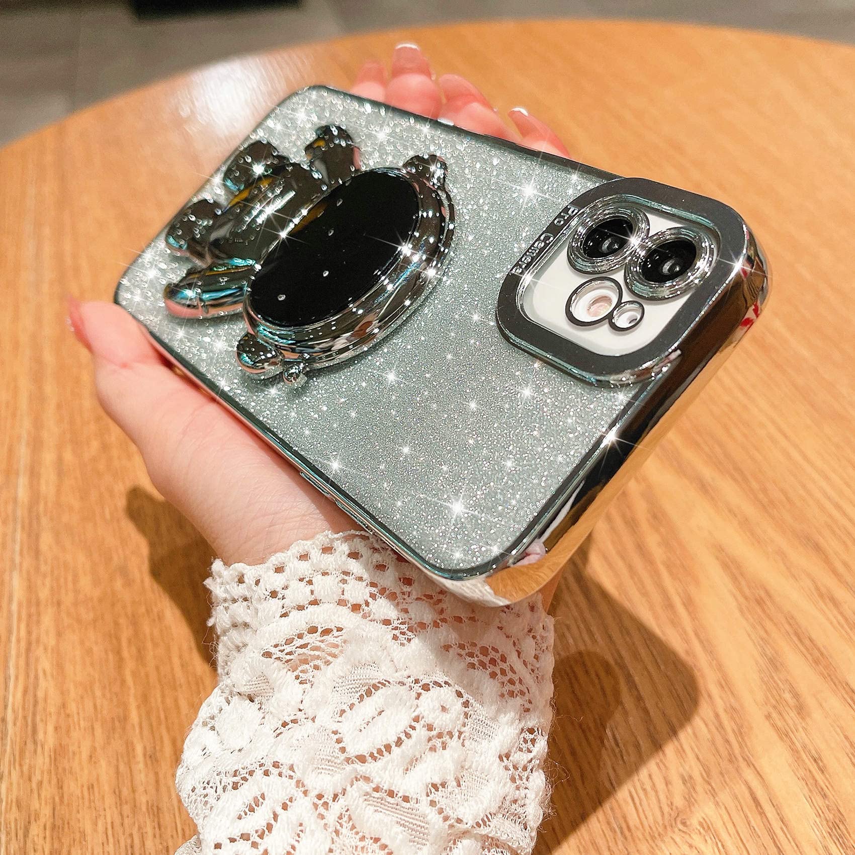 MGQILING iPhone 11 Bling Astronaut Hidden Stand Glitter Phone Case TPU Silver