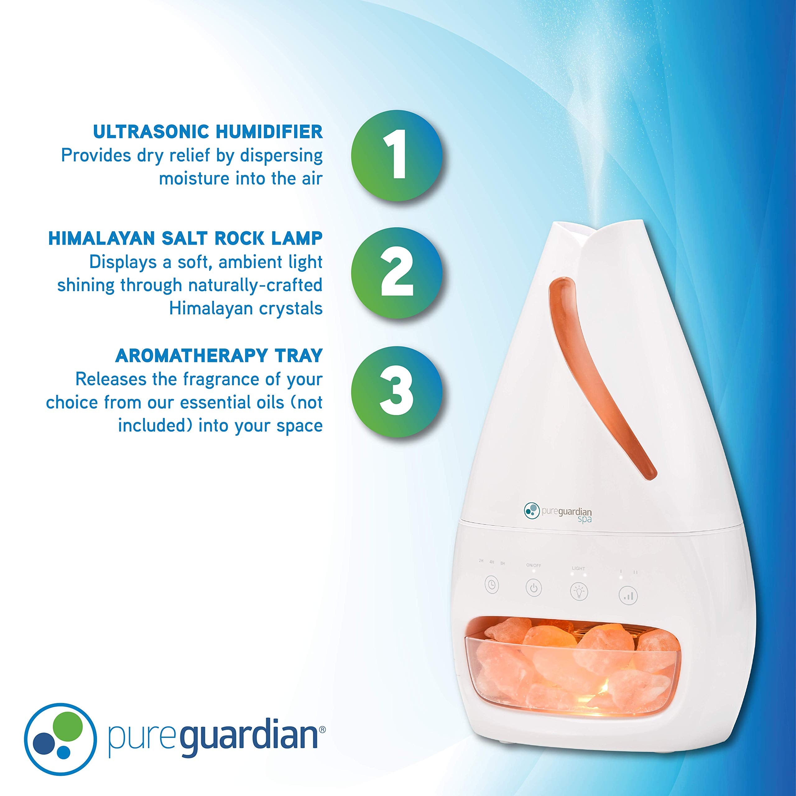 Pureguardian Himalayan Salt Lamp, Ultrasonic Cool Mist Humidifier With Aromatherapy Tray H1117W White