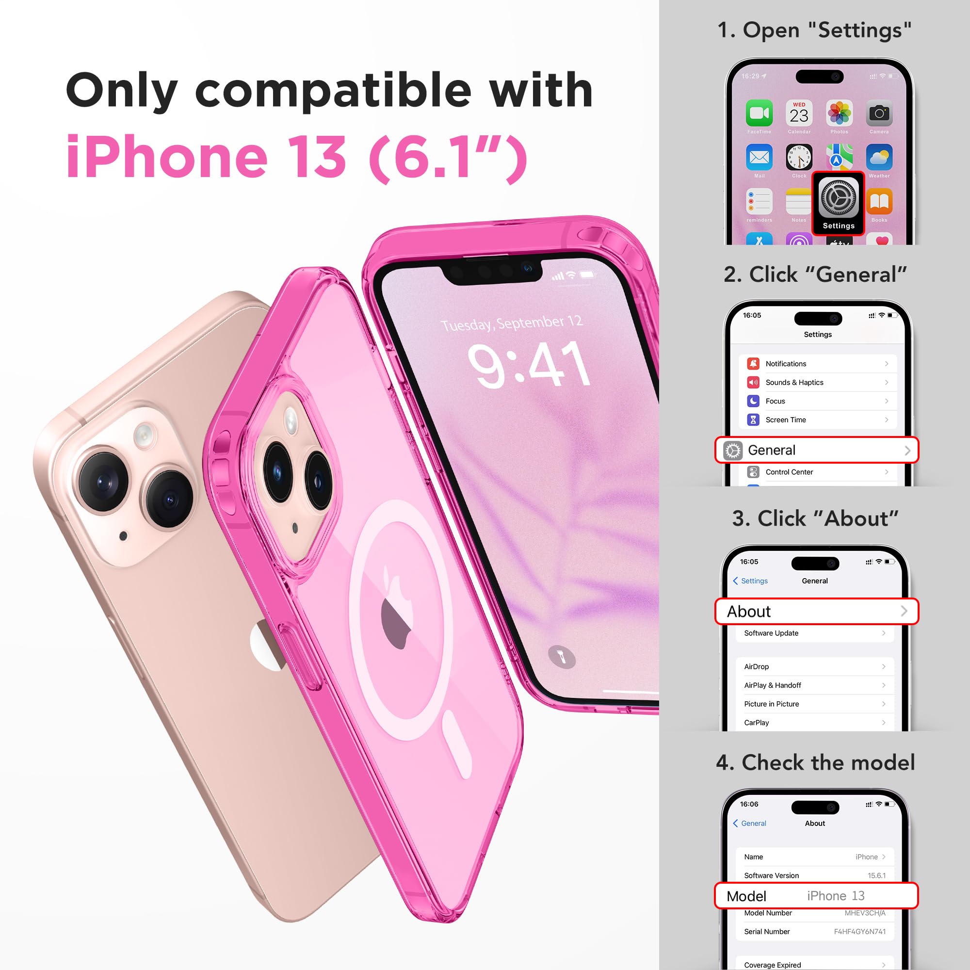 Magnetic For Iphone 13 Case, Compatible With Magsafe,[2 Screen Protector & 2 Camera Cover][Anti Fingerprint][Non Yellowing] Slim