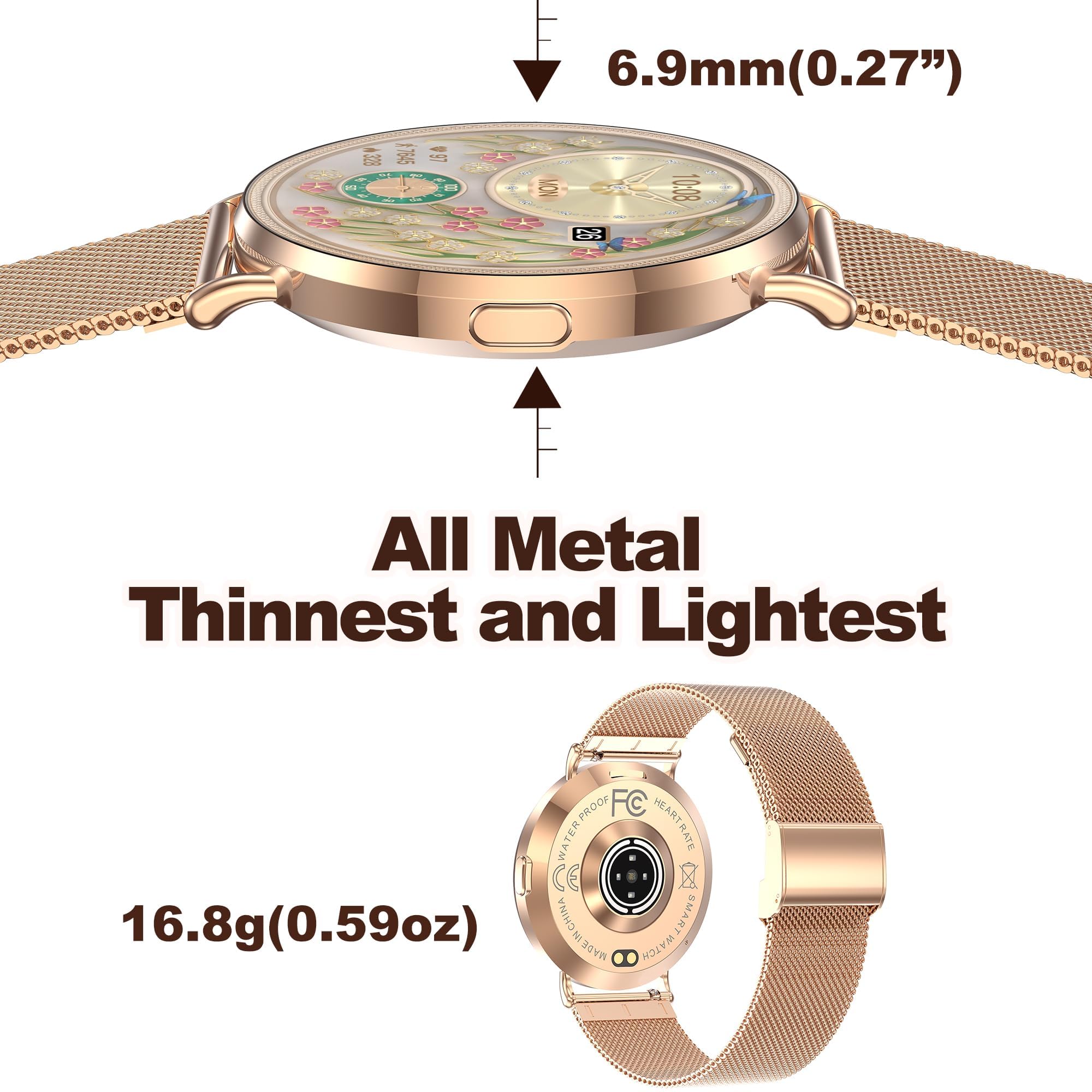 Ultra-Slim Smart Watches For Women(Call/2 Bands/All Metal), 41Mm,1.32 '' Amoled Ultra-Clear Screen Fitness Tracker With Spo2/Hea