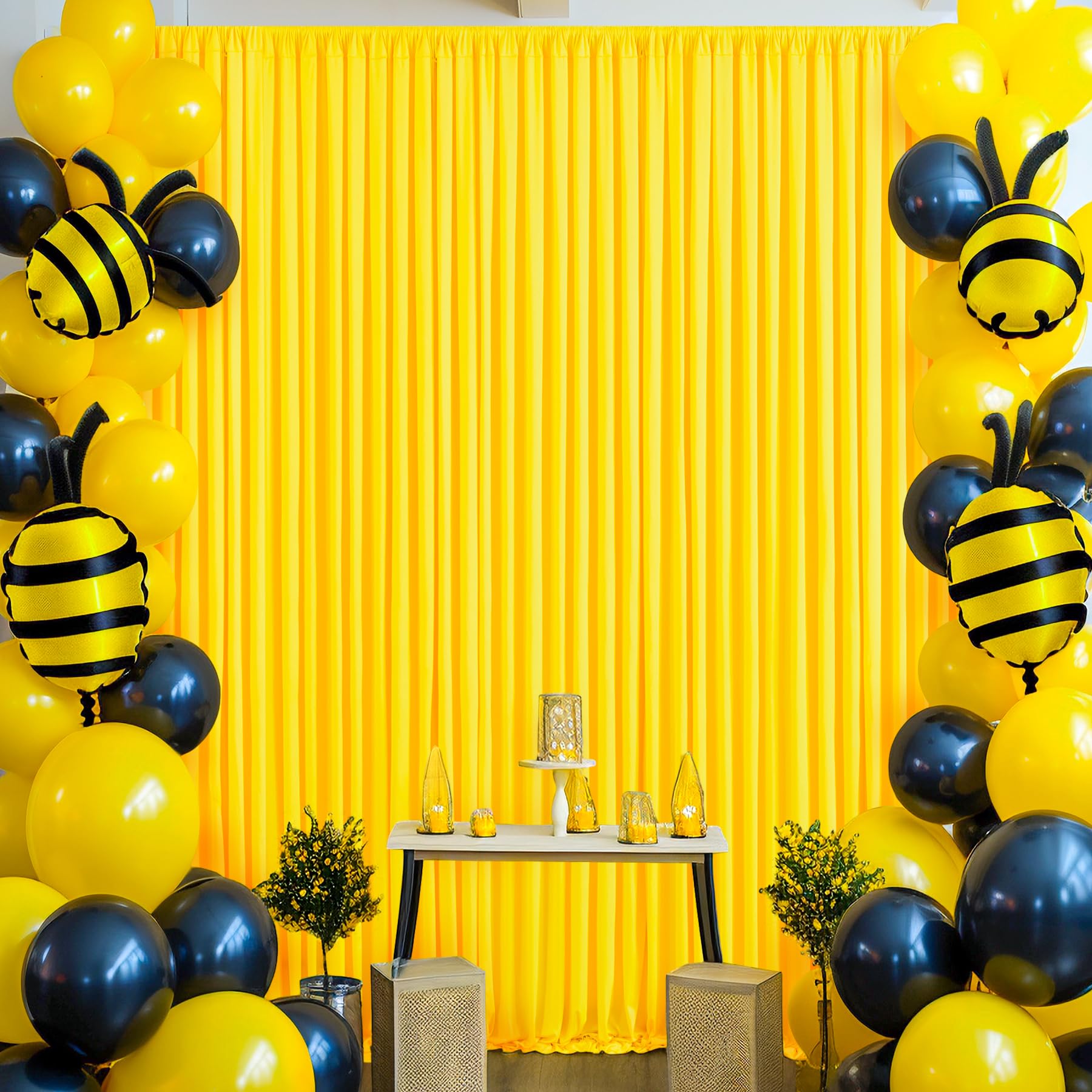 10X10 Yellow Backdrop Curtain For Parties Wrinkle Free Lemon Yellow Photo Curtains Backdrop Drapes Fabric Decoration For Birthda