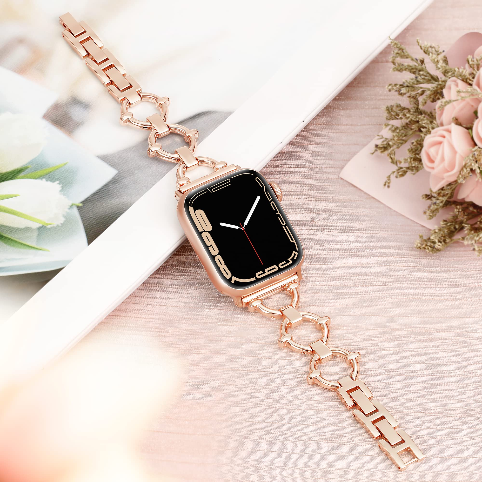 G Ficu Ring Shaped Band Compatible With Apple Watch Band 41Mm 40Mm 38Mm Iwatch Series 8 7 6 Se 5 4 3 2 1, Light Cute Slim Metal