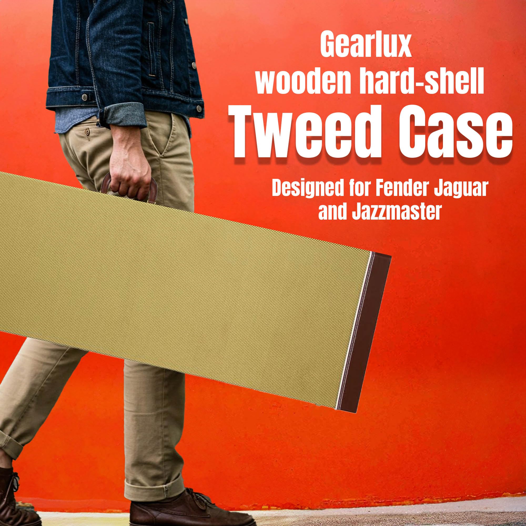 Gearlux Rectangular Wooden Electric Guitar Hard Case For Fender Jaguar/Jazzmaster And Offset Guitars With Exterior Lock And Key,