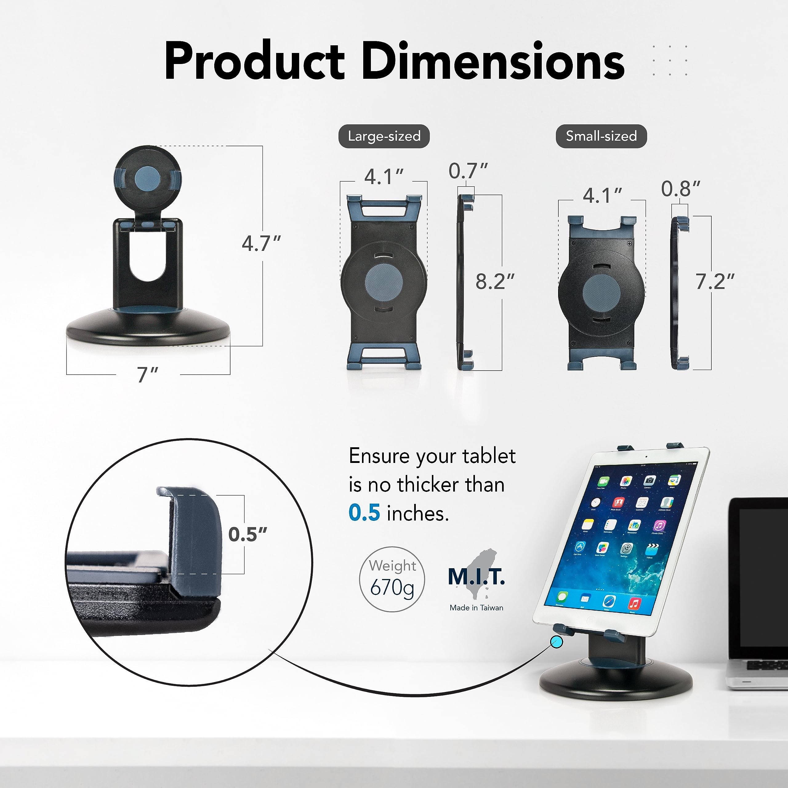 Eho Ipad Stand, 360 Rotating Commercial Tablet Stand, Retail Kiosk, 6'' 13'' (Screens) Adapter Universal Tablet Clamp Holder For