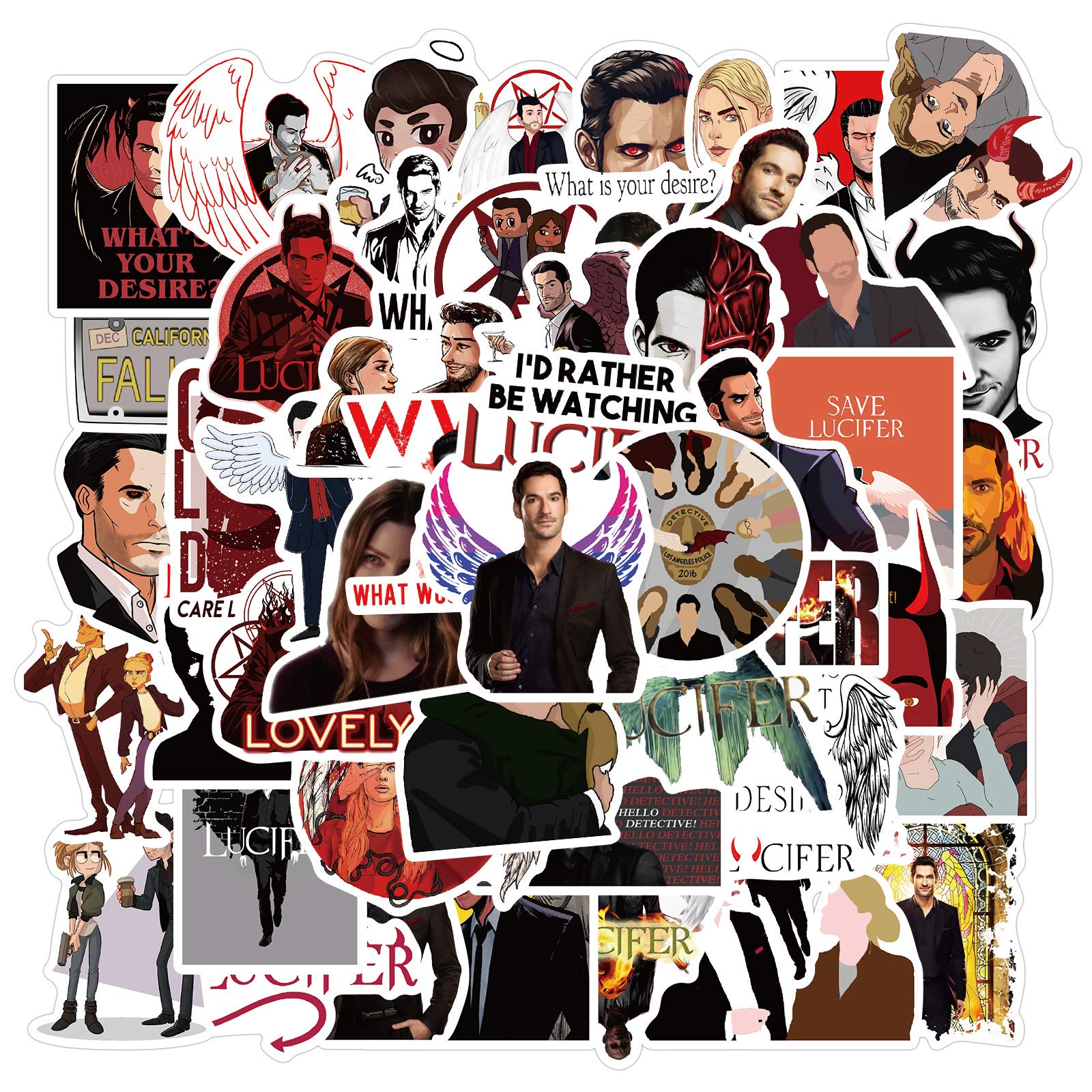 50Pcs Tv Show Lucifer Vinyls Stickers Laptop Sticker Waterproof Stickers Luggage Skateboard Water Bottle Stickers Decal Bicycle Bumper Snowboard Decorate Gift For Kid. (Lucifer)