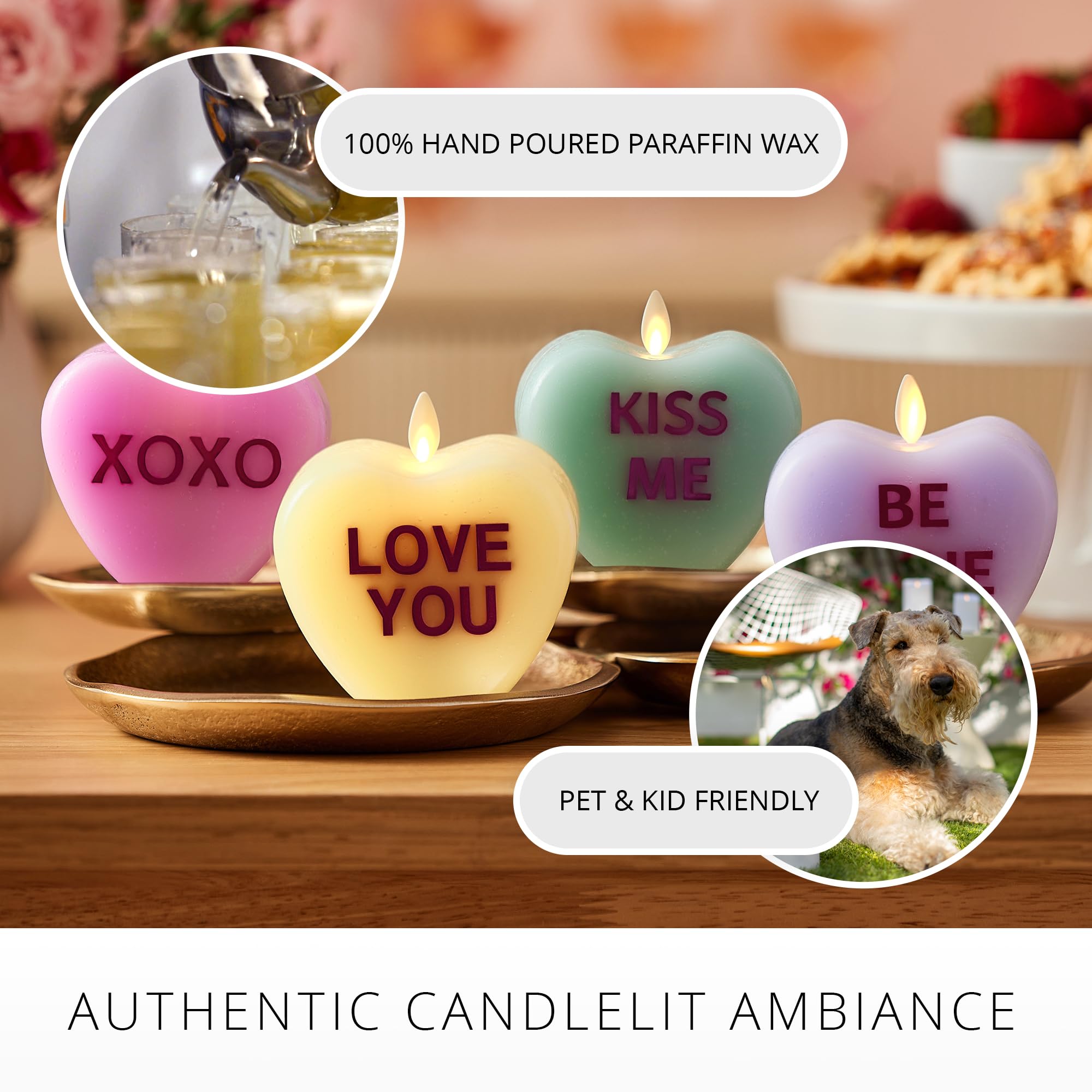 Luminara Candy Heart Love You Lemon Chiffon Candle  Flameless Real Flame Romantic Battery Operated Led Decor  Valentine'S Day Co