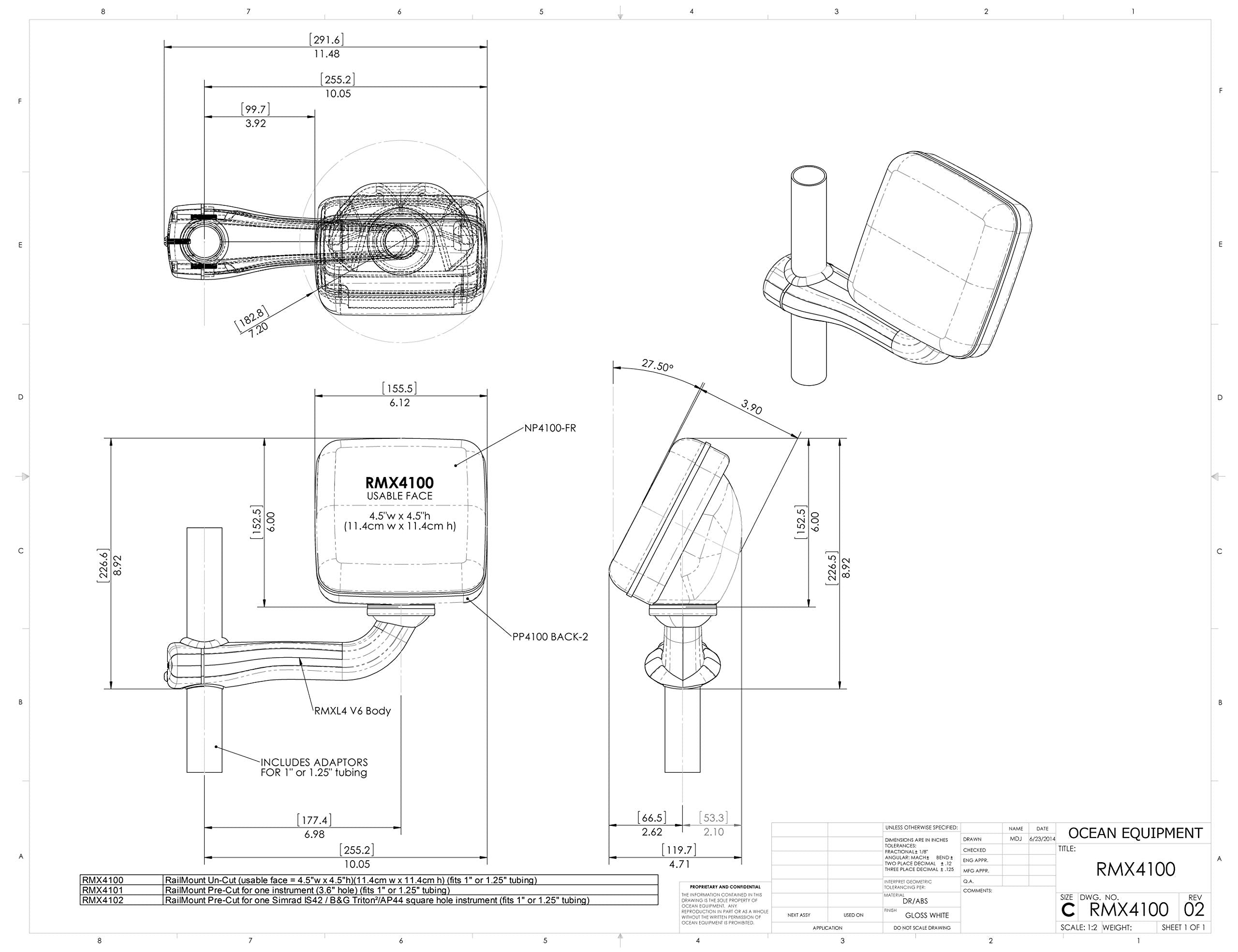 Navpod Rmx4102 Railmount Pre Cut For One Simrad Is42 / B&G Triton2/Ap44 Square Hole Instrument