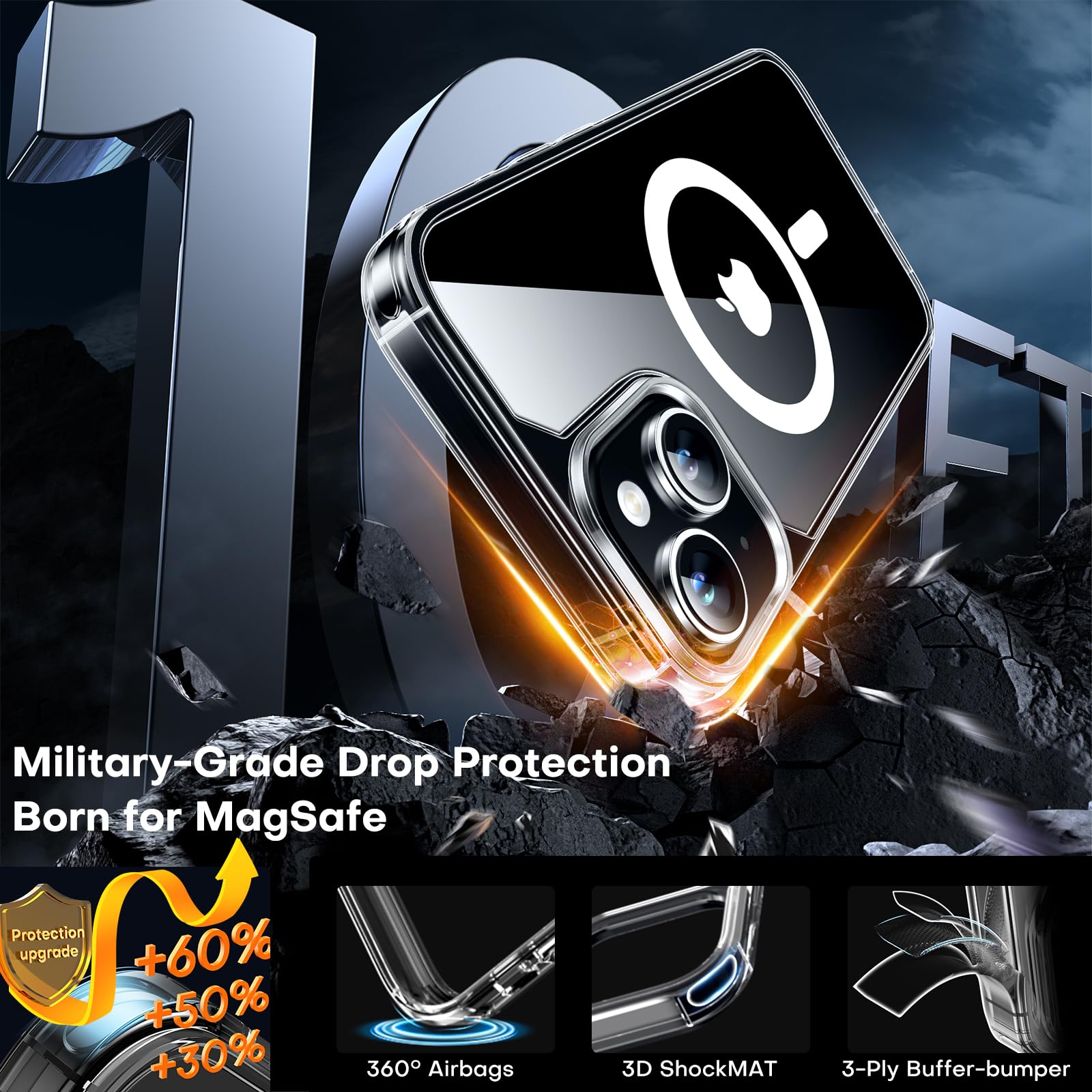 Tauri 3 In 1 Magnetic For Iphone 13 Case, [Compatible With Magsafe] [With 2X Screen Protectors] Not Yellowing, Military Grade Pr