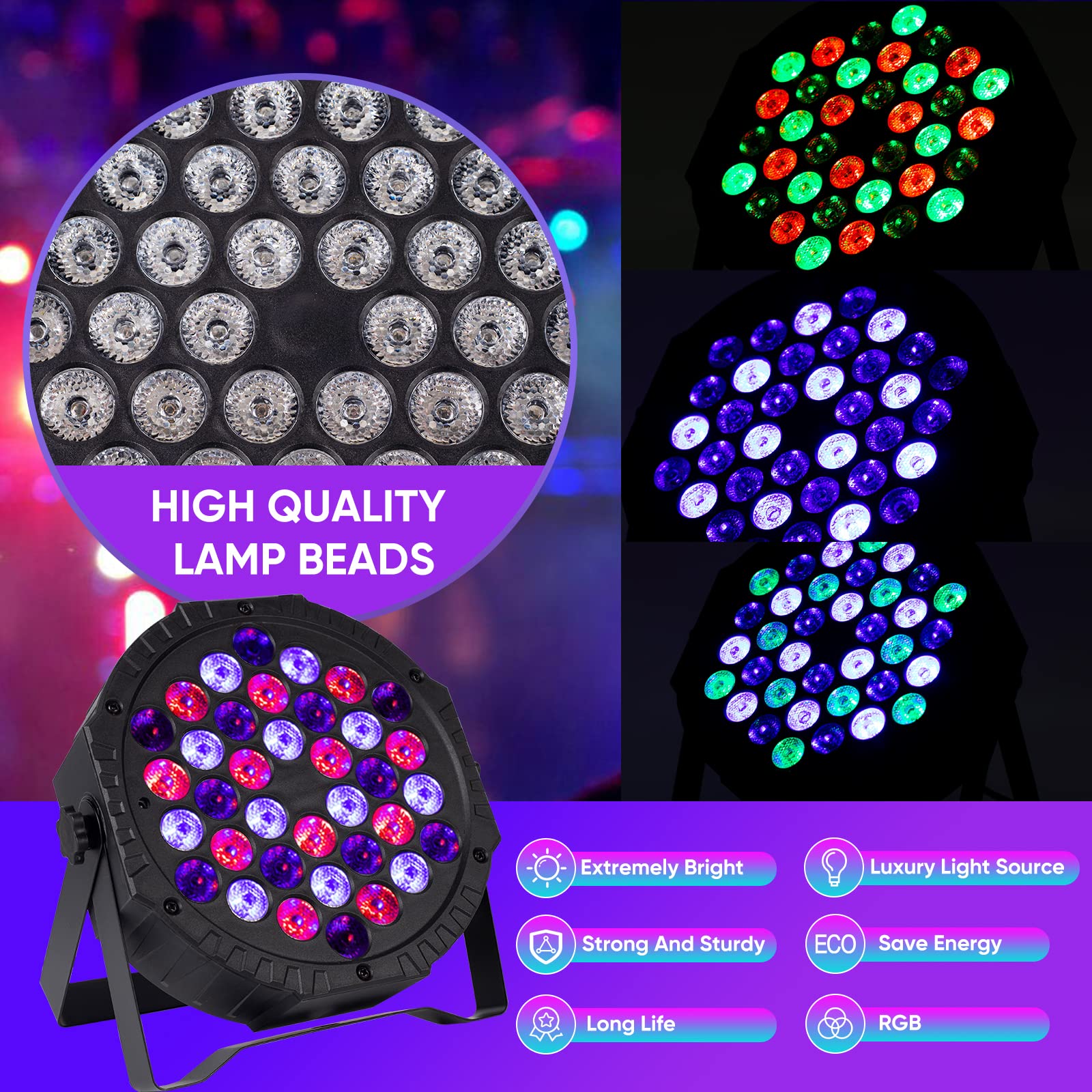 Stage Lights 36 Dj Led Par Light Rgb Party Lights Uplights With Sound Activated Remote Dmx Control For Disco Dance Wedding Club