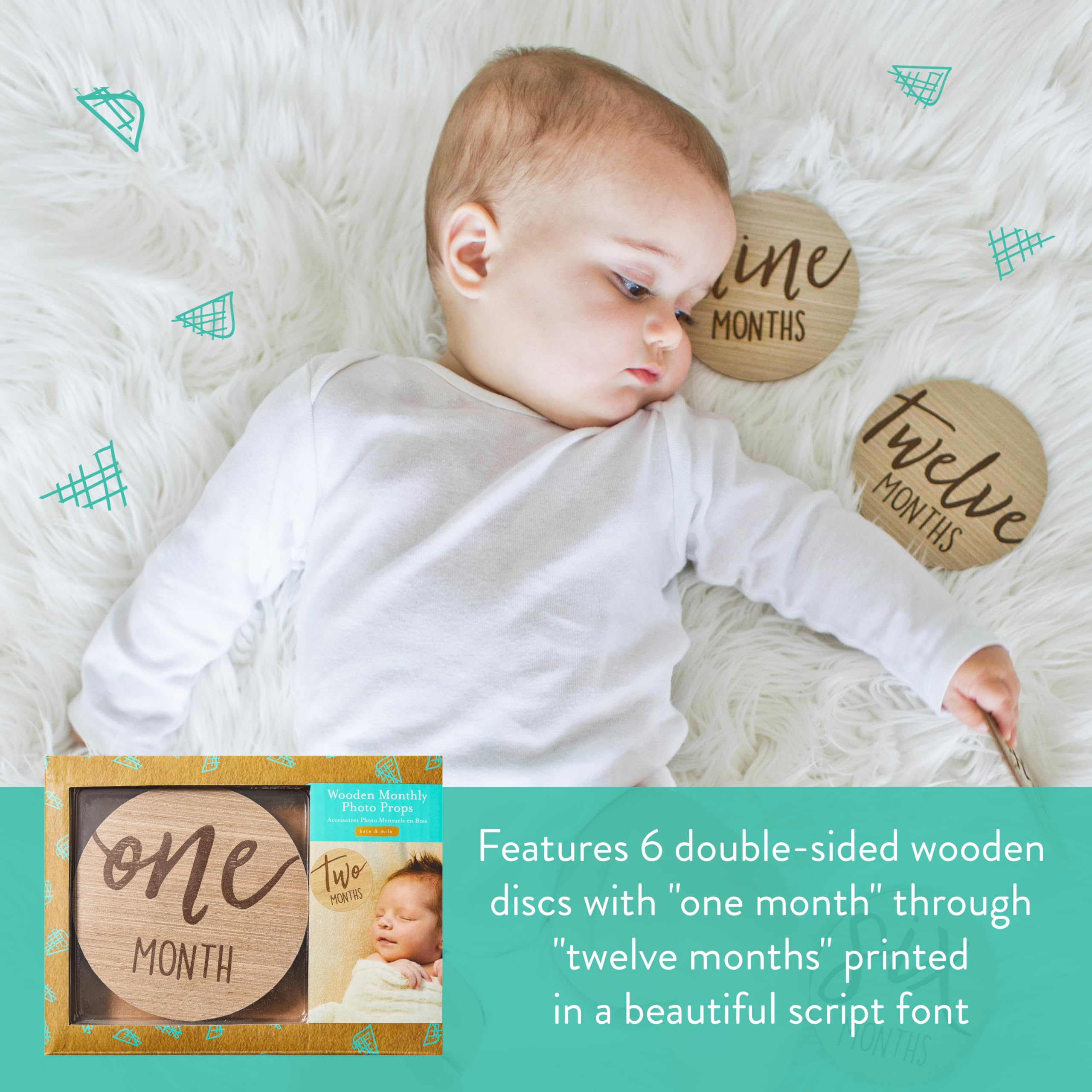 Kate & Milo Baby Monthly Milestone Marker Discs   Classic Cursive Script Wooden Discs With Reversible Photo Props For Baby Annou