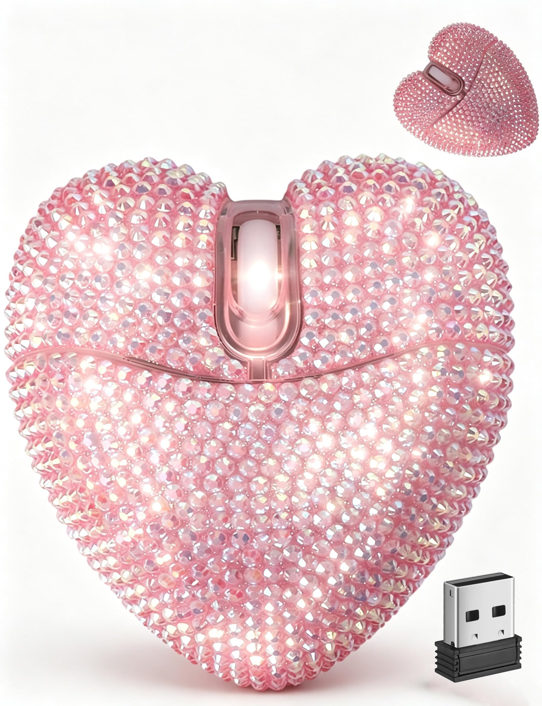 Wireless Bluetooth Mouse Cute Pink Love Heart Shinning Led Light Silent Portable Lightweight USB Optical Cordless Dual Mode Mice