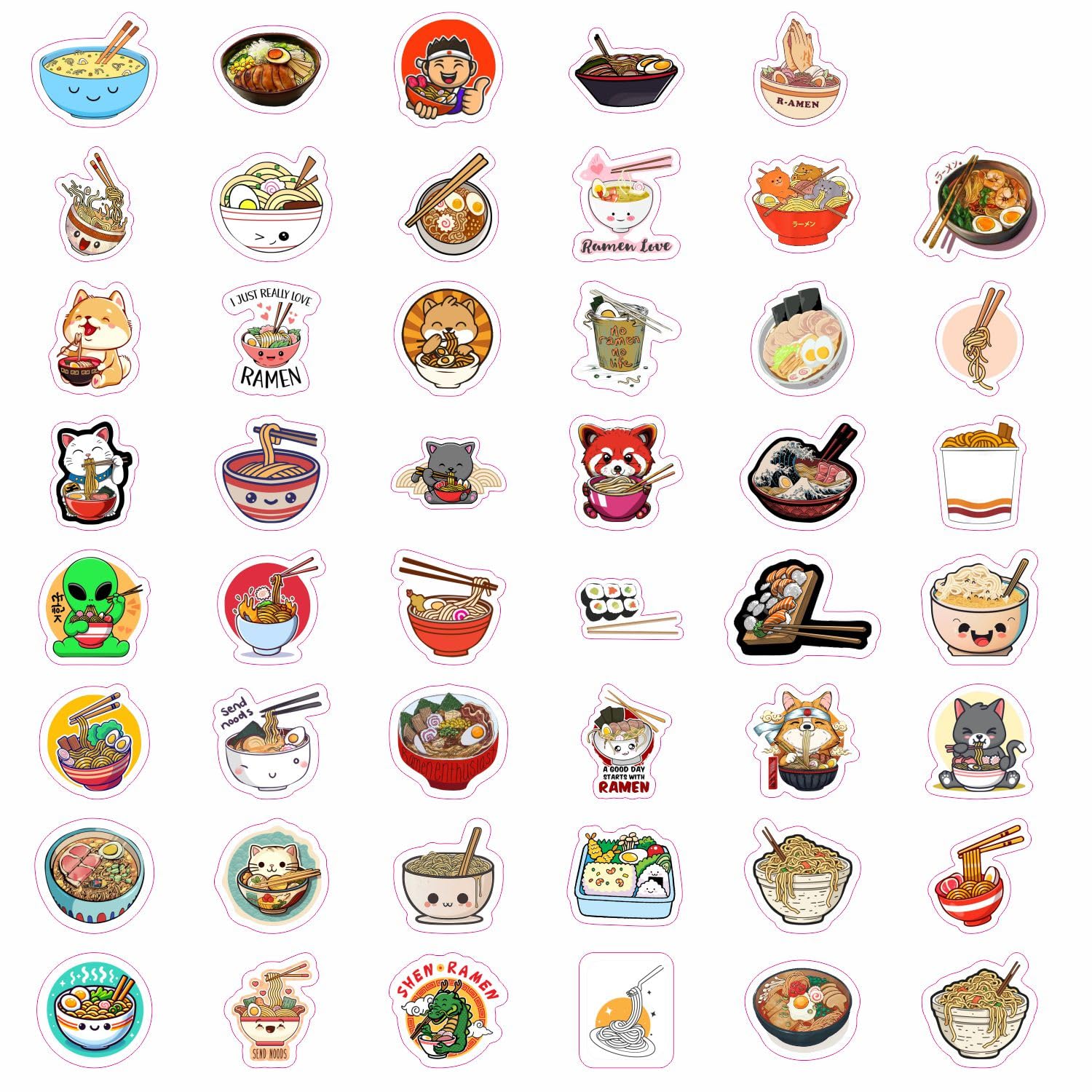 Ramen Stickers For Water Bottle And Laptop   Foodie Party Favors & Decorations, Waterproof Vinyl Noodle Decals, Cute Ramen Stick