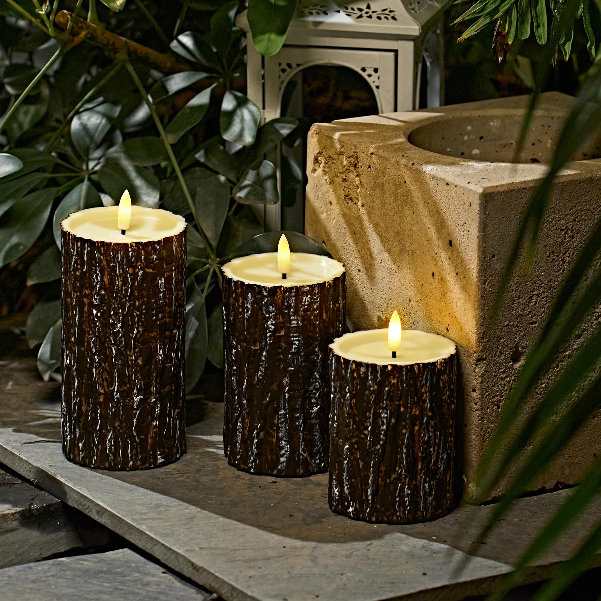 Comenzar Flameless Candles Battery Operated Candles Pine Bark Effect Real Candle Flickering 3D Wick Electric Home Decor Festival