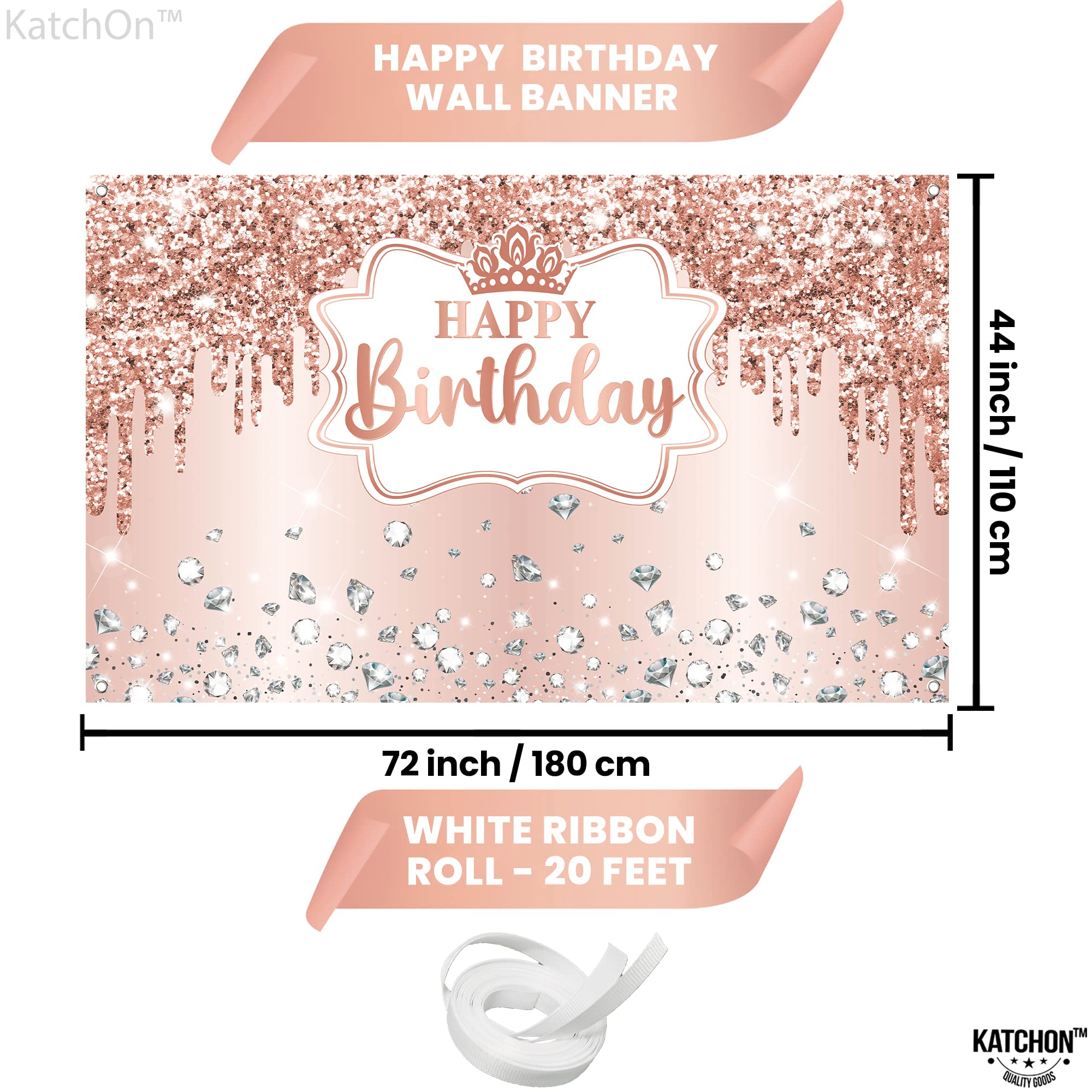Katchon, Xtralarge Rose Gold Happy Birthday Banner   72X44 Inch | Pink Happy Birthday Decorations For Women | Rose Gold Happy Bi