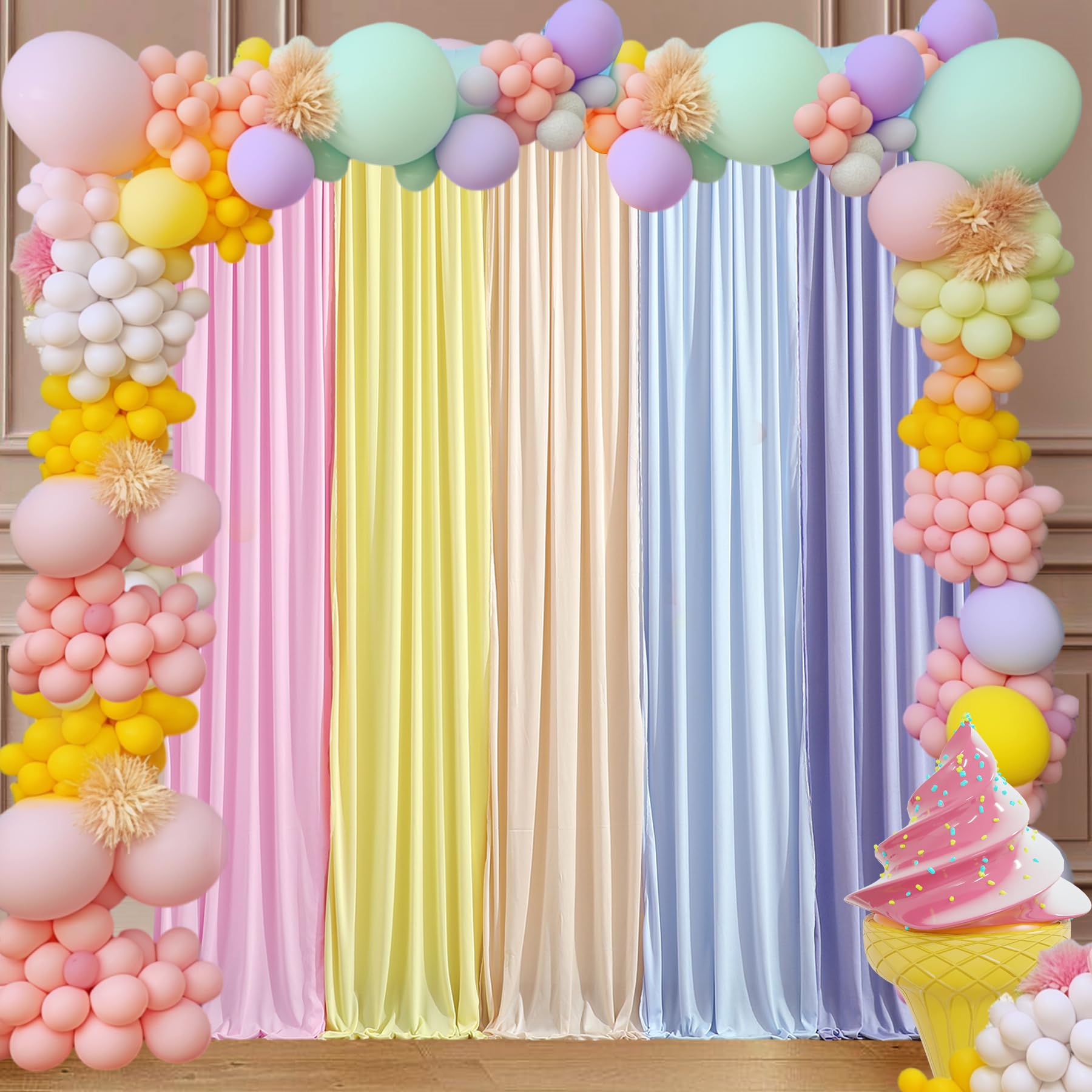 Pastel Rainbow Backdrop Curtains 12Ft   7Ft Unicorn Party Backdrops For Birthday Party Decoration 5Panels