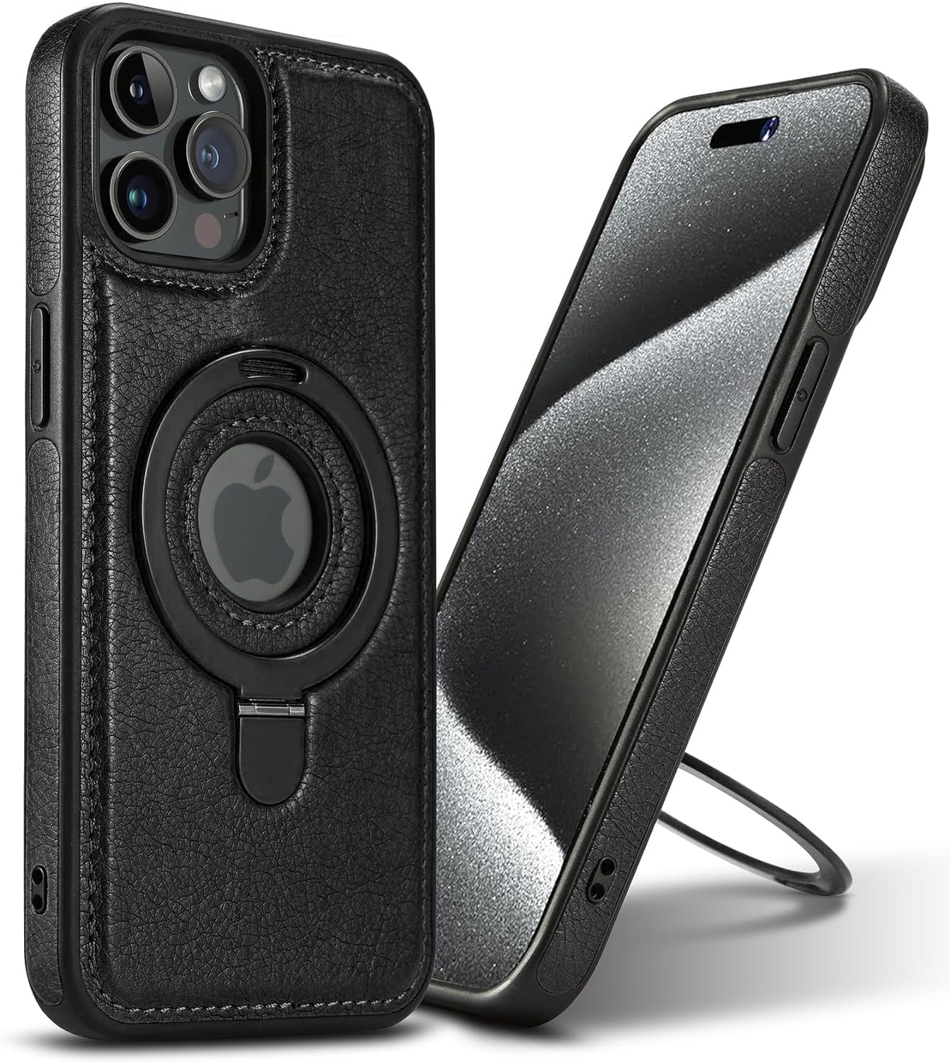 Vauserdy Magnetic For Iphone 13 Pro Leather Case,Invisible Stand [Compatible With Magsafe] Slim Kickstand Phone Cove (Black, Iph