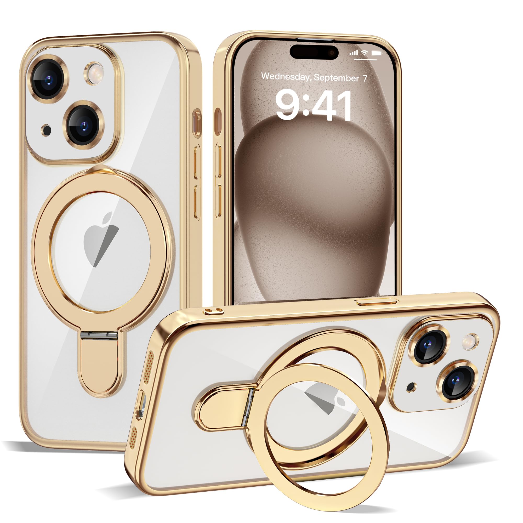 ETPESOK Compatible with iPhone 15 Case with Invisible Magnetic Ring Stand [Compatible with Mag-Safe] [Full Camera Lens Protector