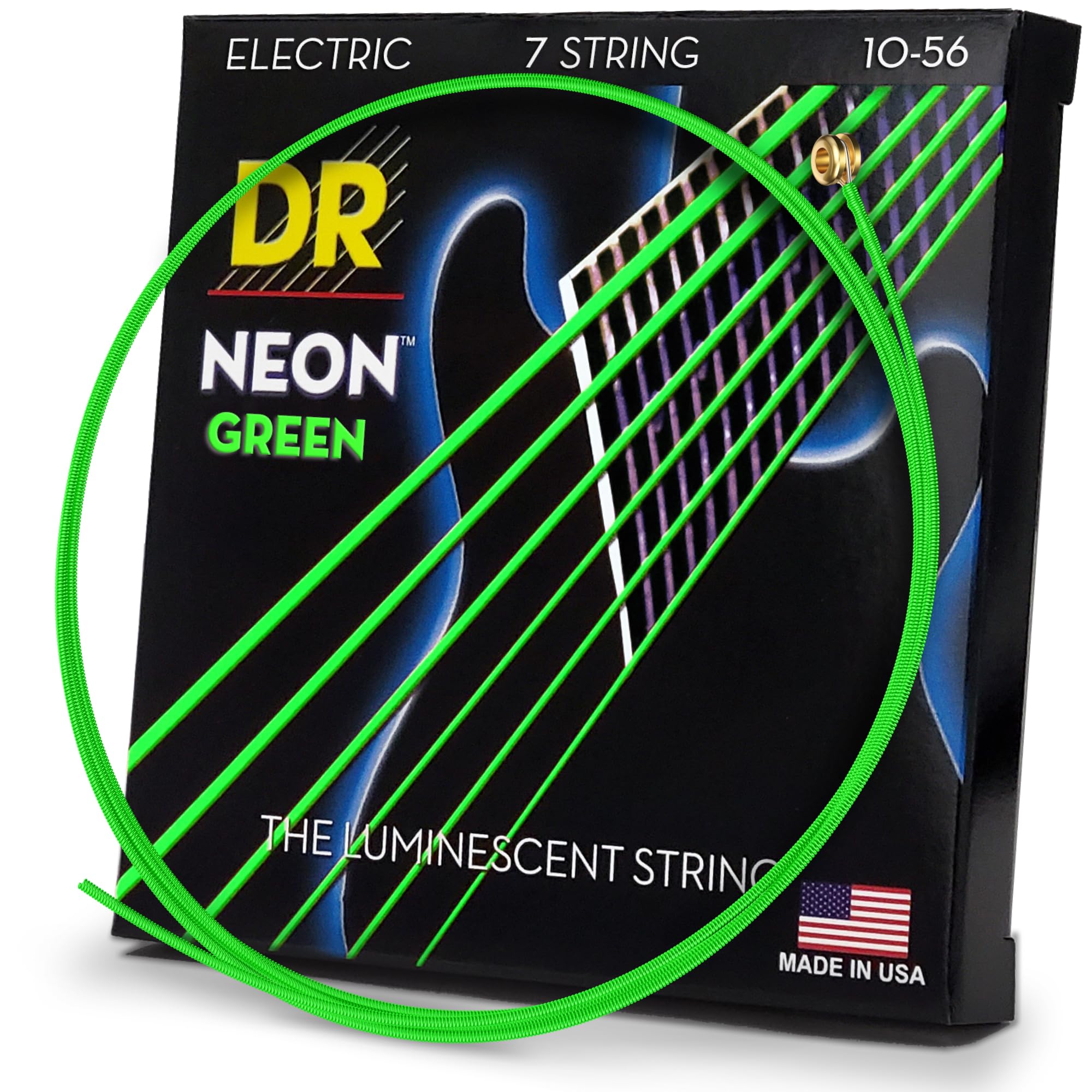 DR Strings Hi-Def NEON Green Coated Medium 7-String Electric Guitar Strings (10-56) Neon Green